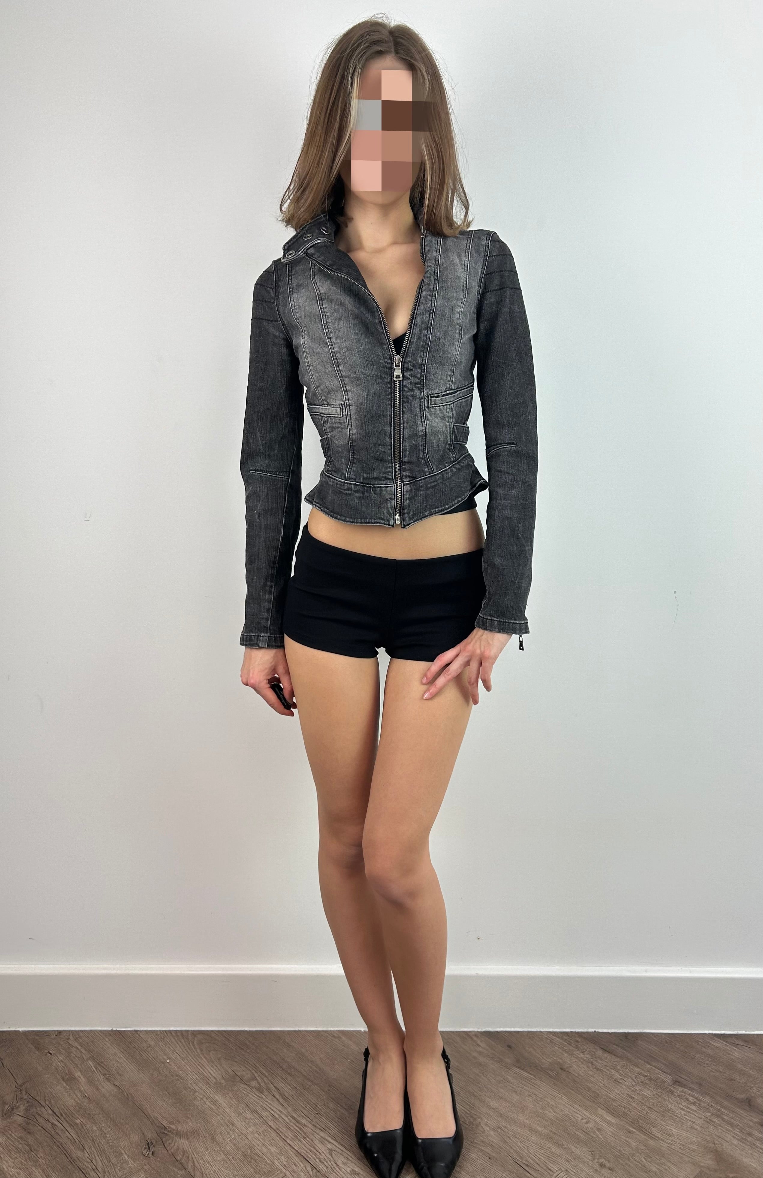 Grey Fitted Moto Denim Jacket