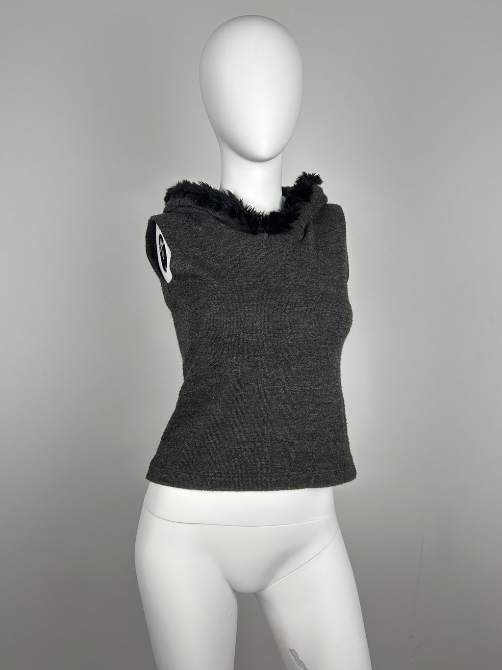 Hooded Vest Sweater with Fur Detailing