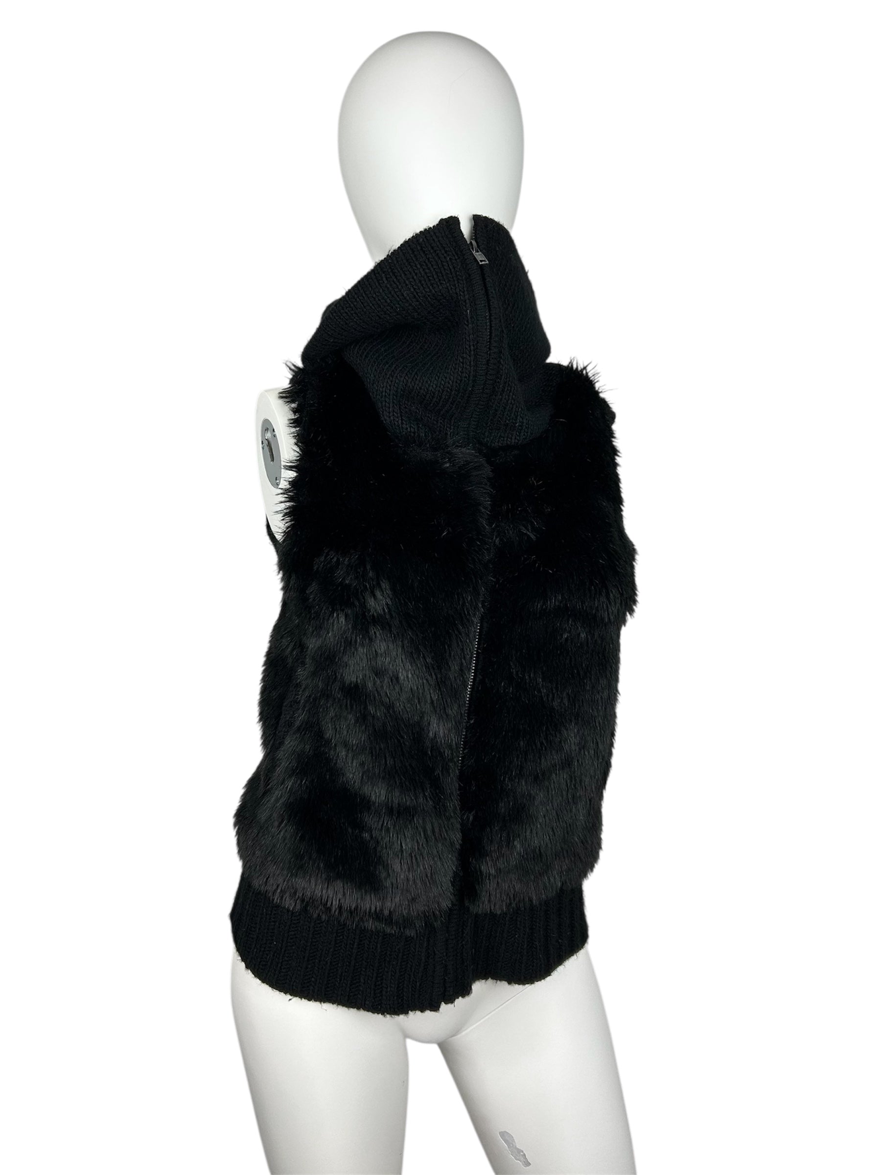Turtleneck Zip Up Vest Sweater with Fur Details