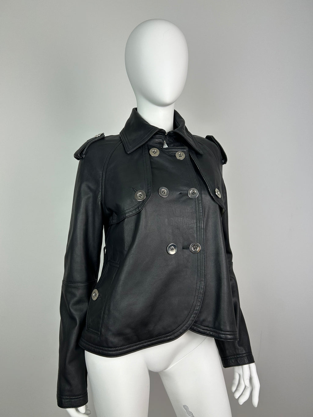 Real Leather Cropped Trench Coat