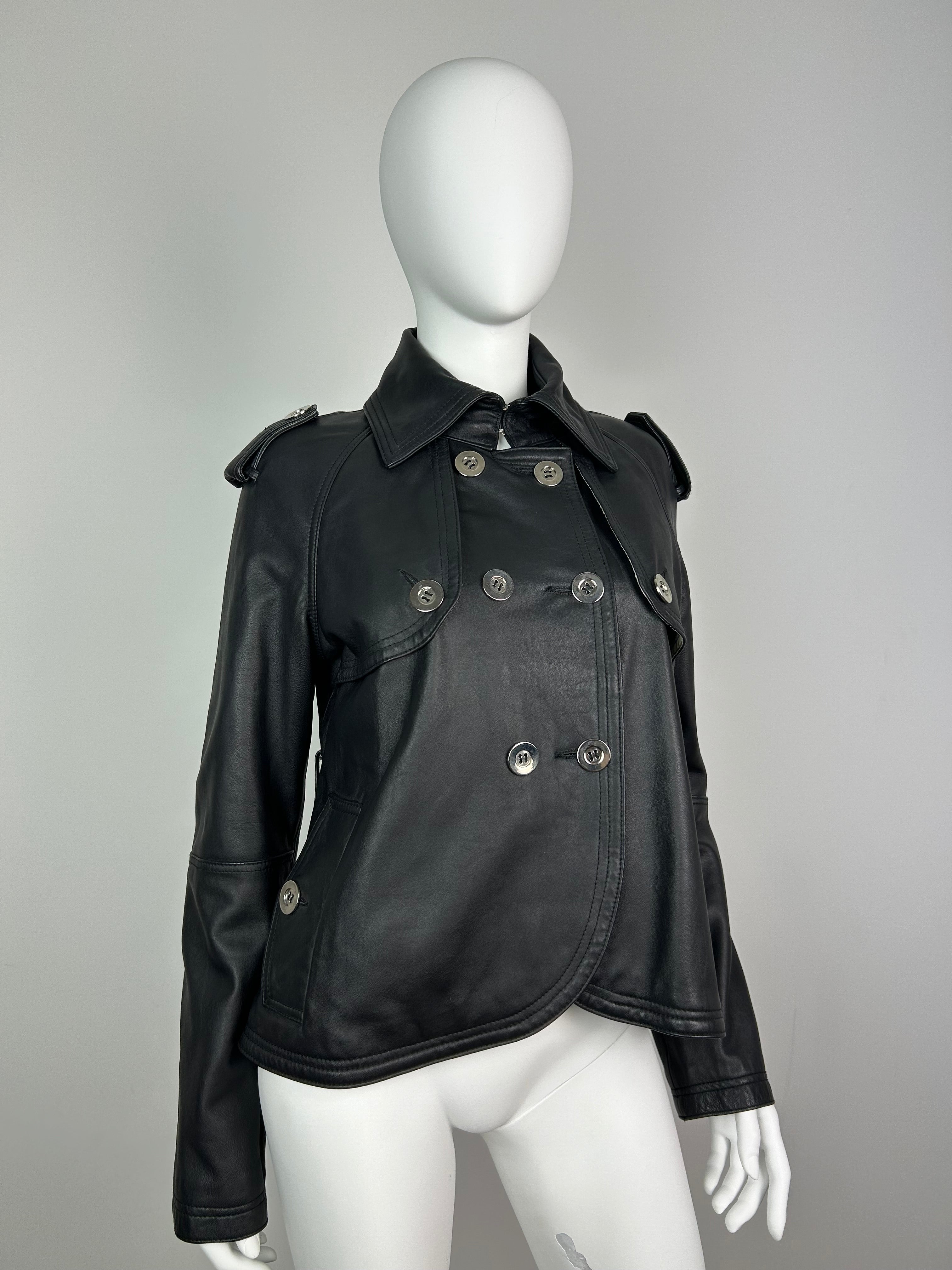 Real Leather Cropped Trench Coat