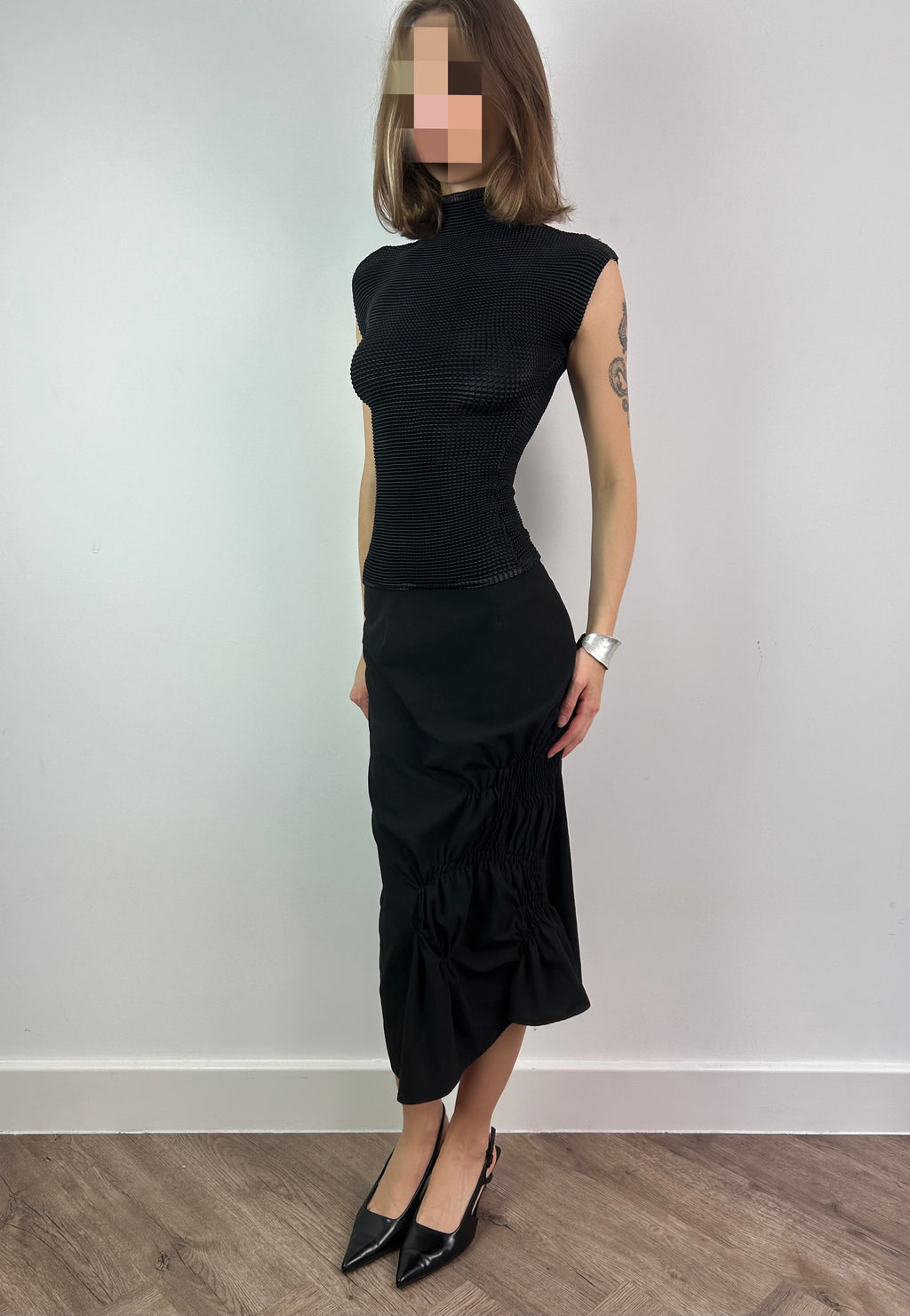Black Asymmetrical Ruched Maxi Skirt