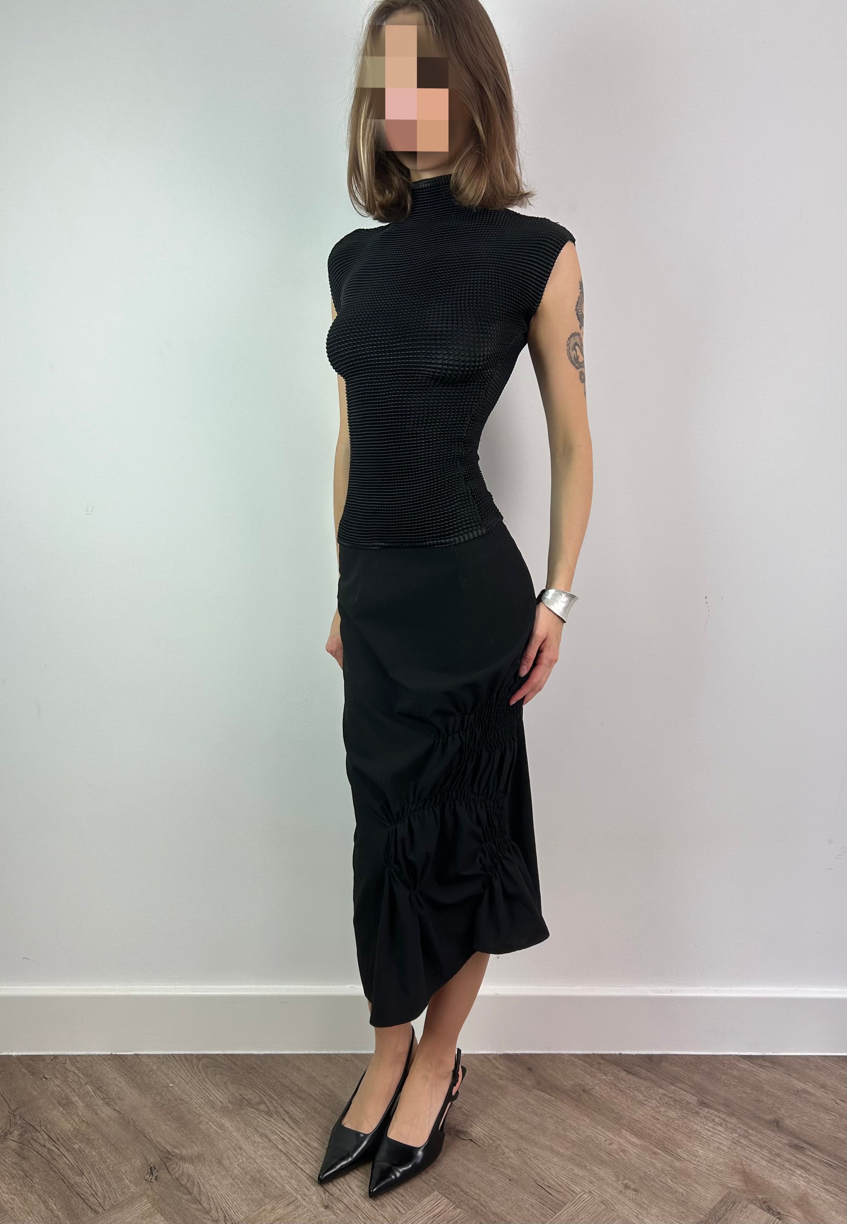 Black Asymmetrical Ruched Maxi Skirt