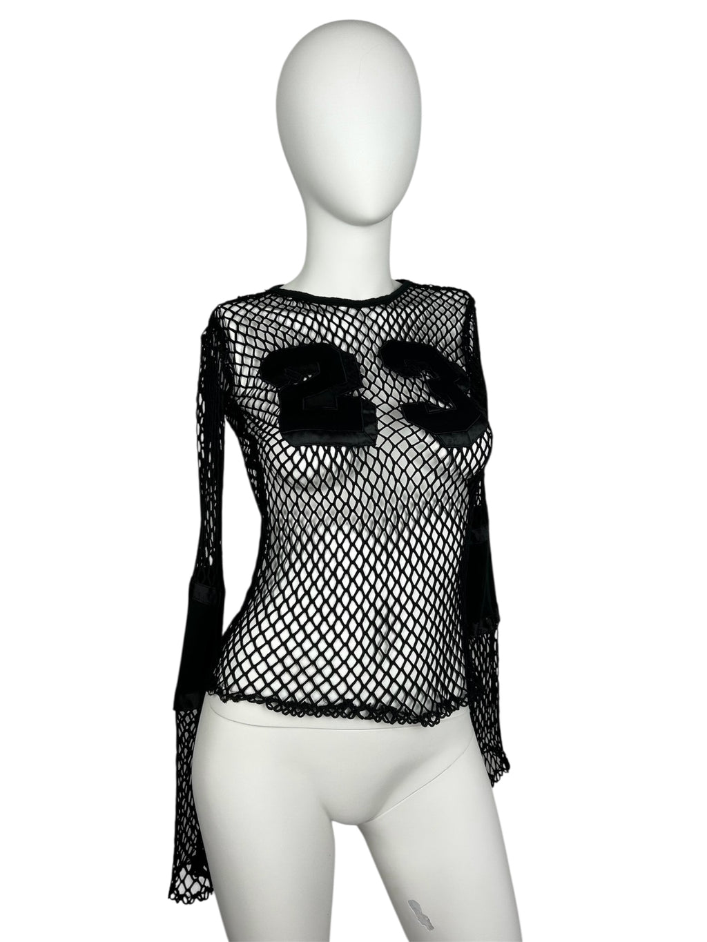 Long Sleeve Fishnet Top with Number Embellishment