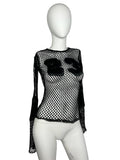Long Sleeve Fishnet Top with Number Embellishment