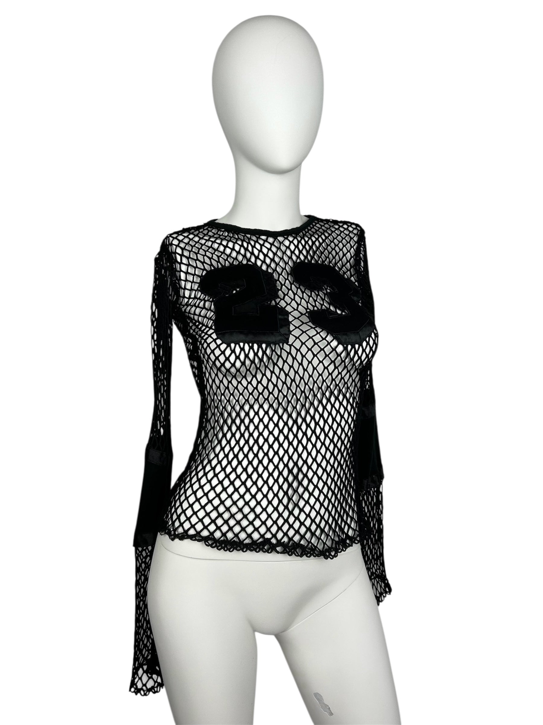 Long Sleeve Fishnet Top with Number Embellishment