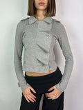 Grey Double Breasted Jacket with Asymmetrical Ruffles