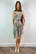 Asymmetrical Ruched Leopard Print Midi Dress with Shawl