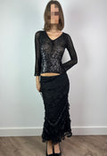 Black Mesh 3/4 Sleeve Top with Sequins