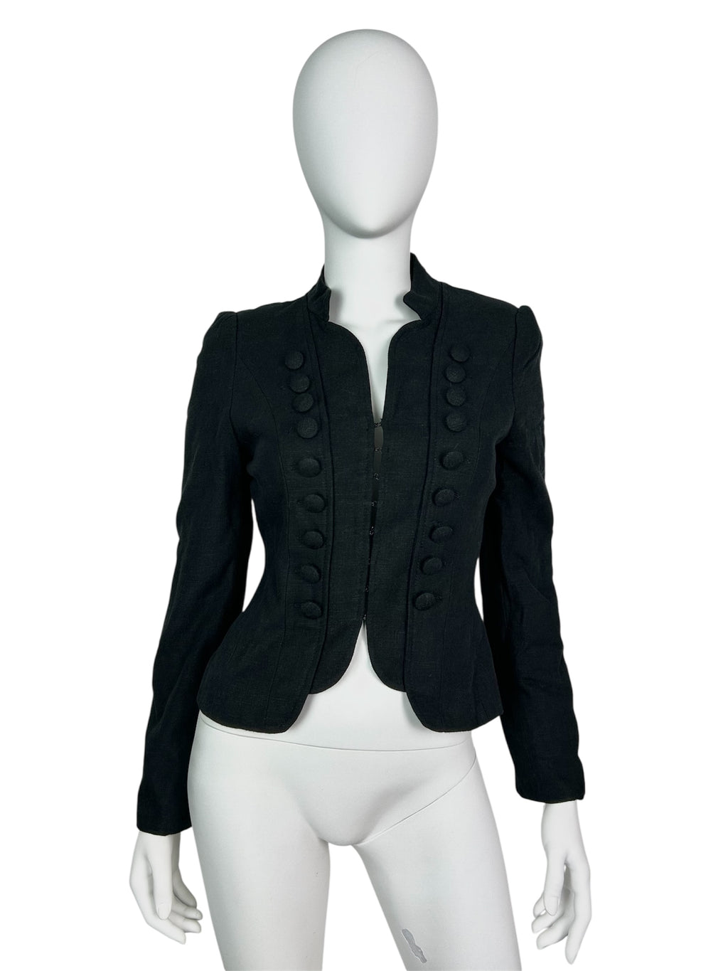 Linen Blend Napoleon Style Military Cropped Blazer