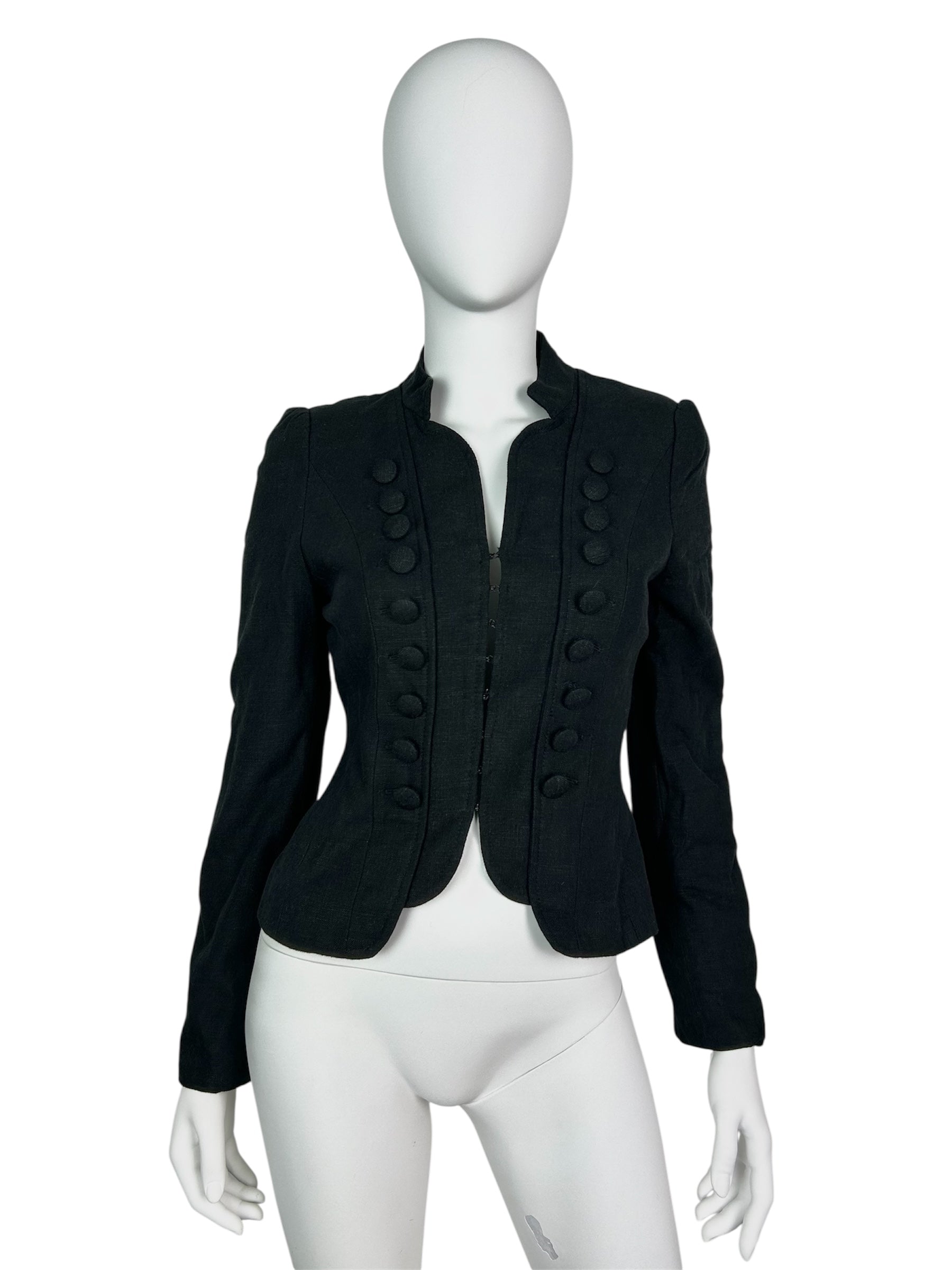 Linen Blend Napoleon Style Military Cropped Blazer