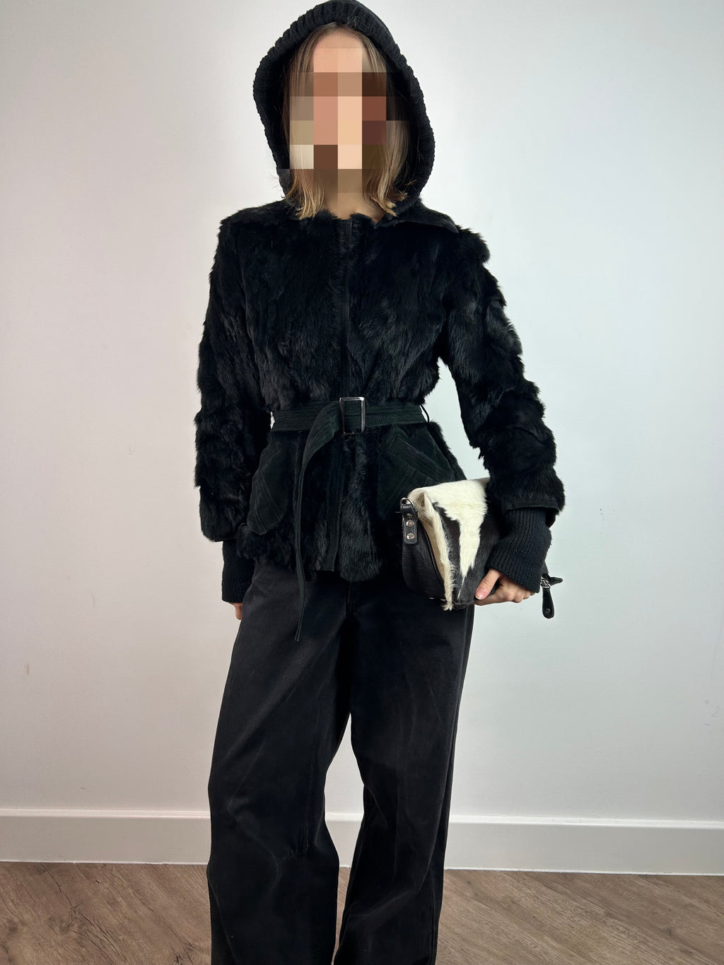 Black Real Fur Coat with Hood
