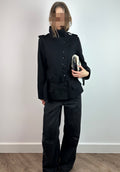 Black Wool Asymmetric Military Coat