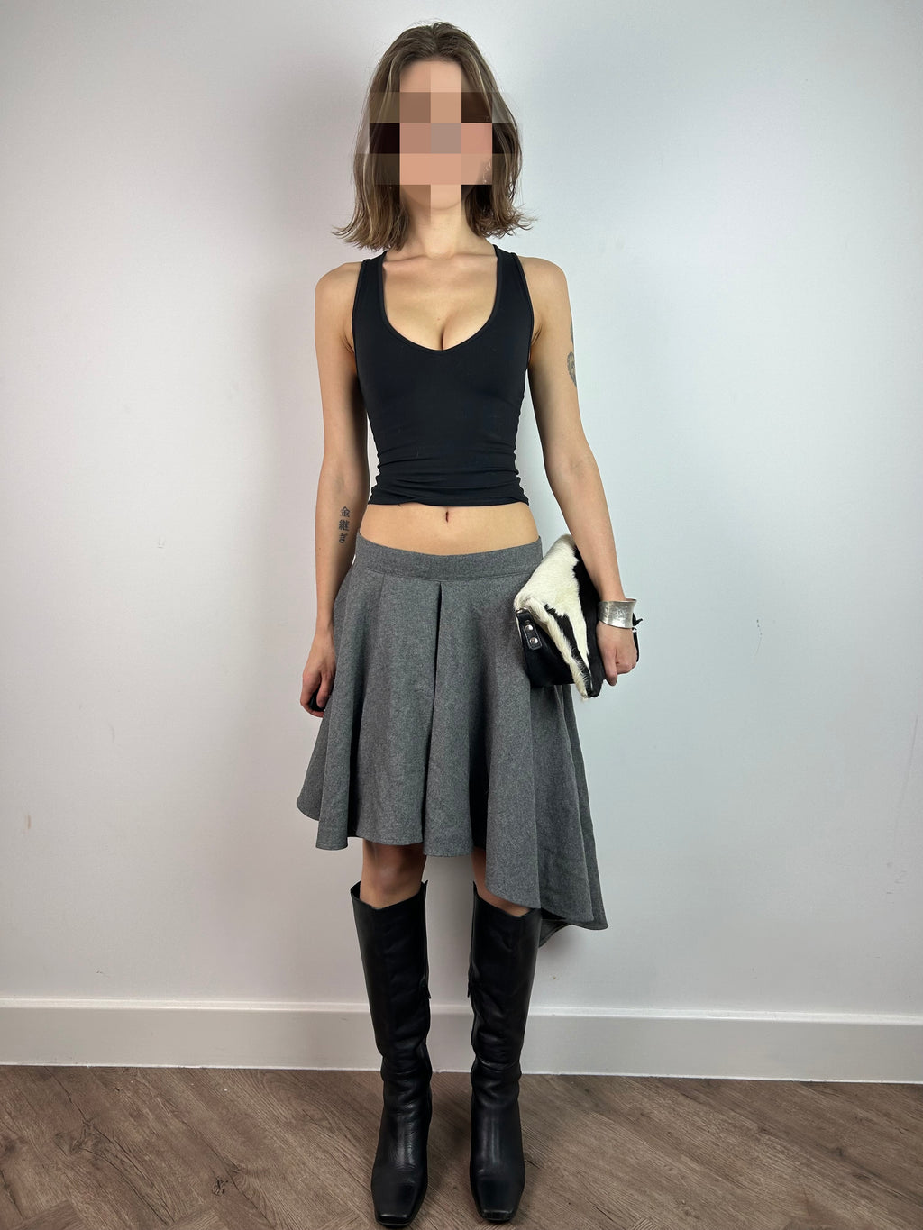 Grey Wool Asymmetrical MIDI Skirt