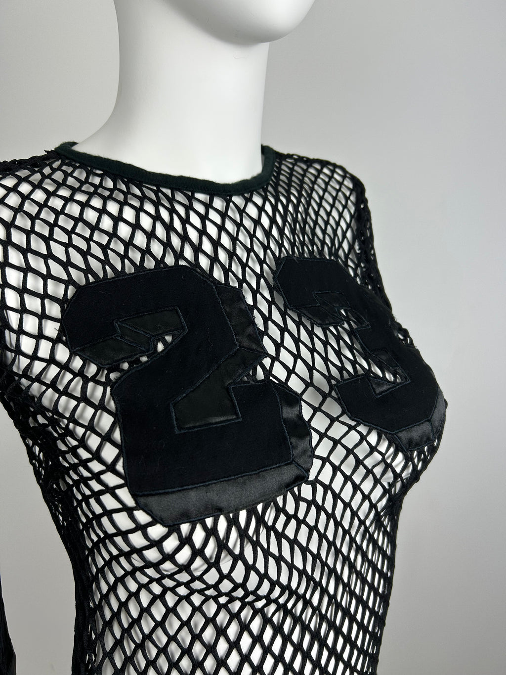 Long Sleeve Fishnet Top with Number Embellishment