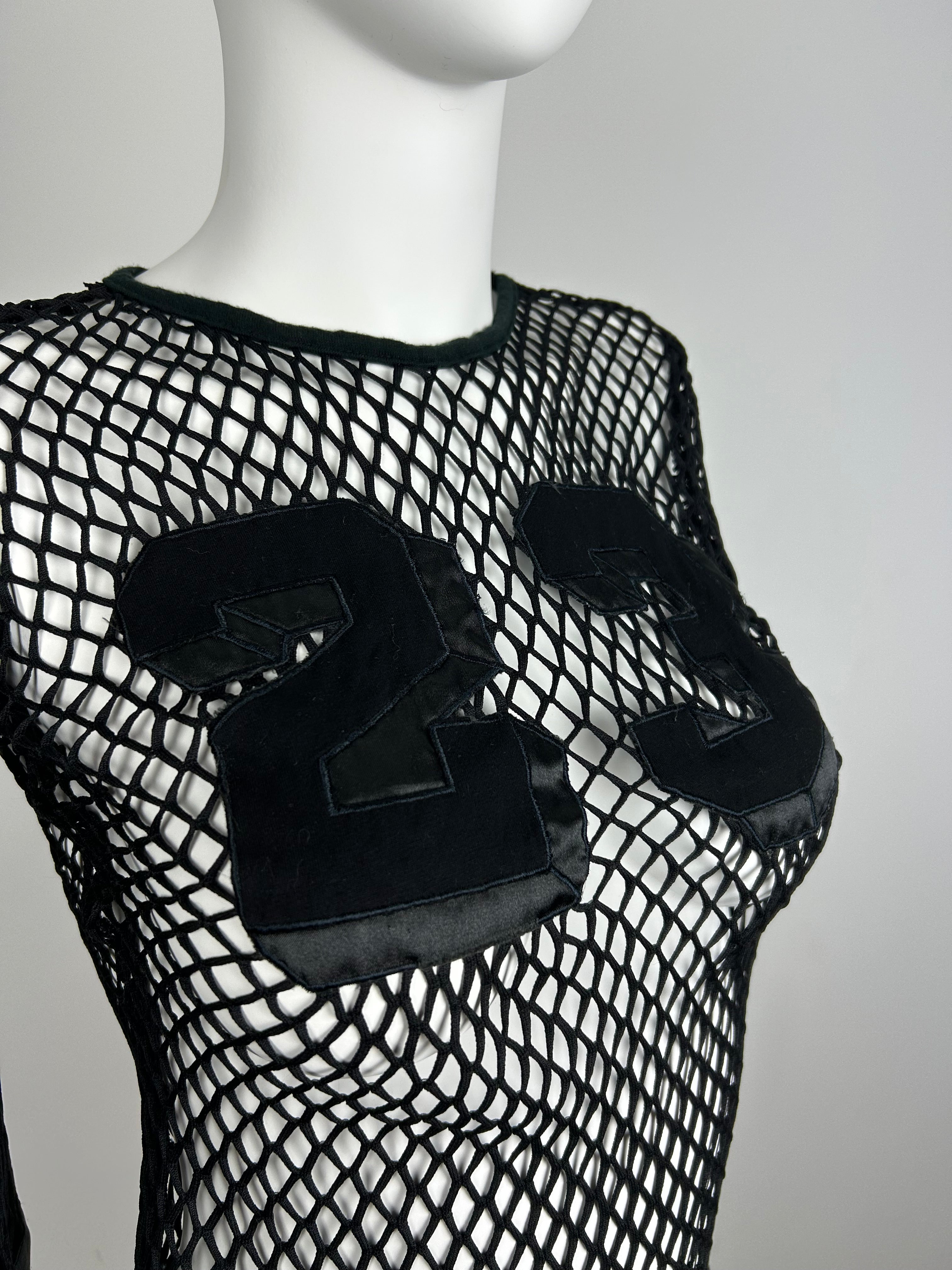 Long Sleeve Fishnet Top with Number Embellishment