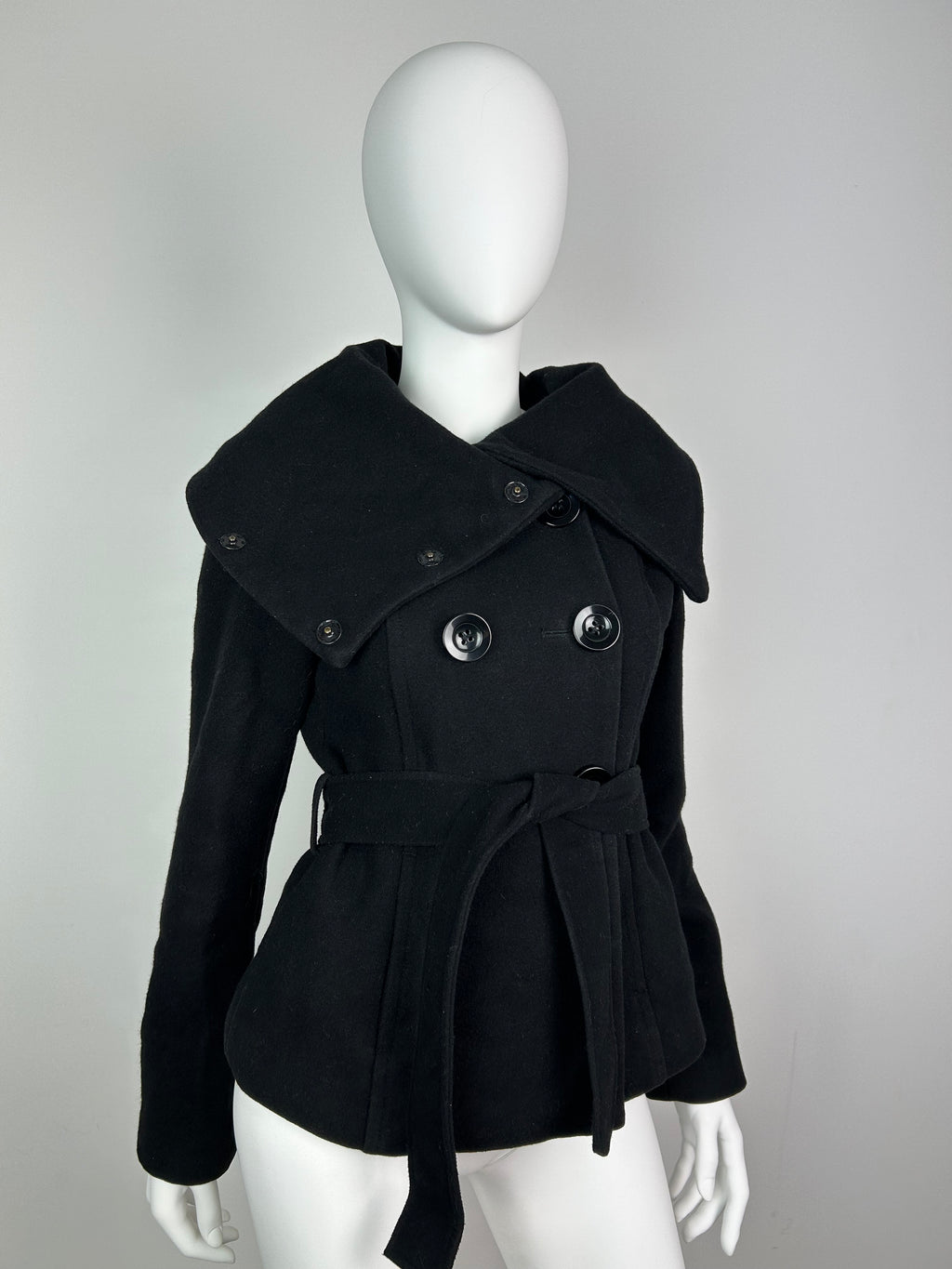 Wool Blend Thick Coat with High Funnel Collar