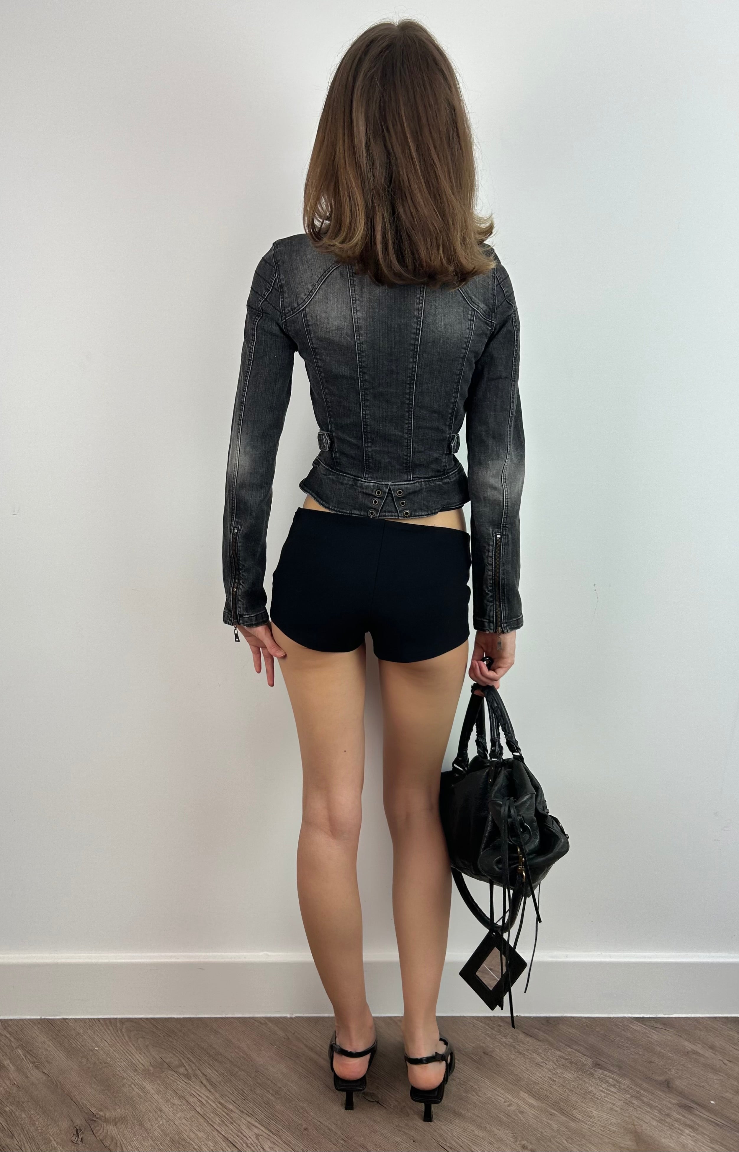 Grey Fitted Moto Denim Jacket