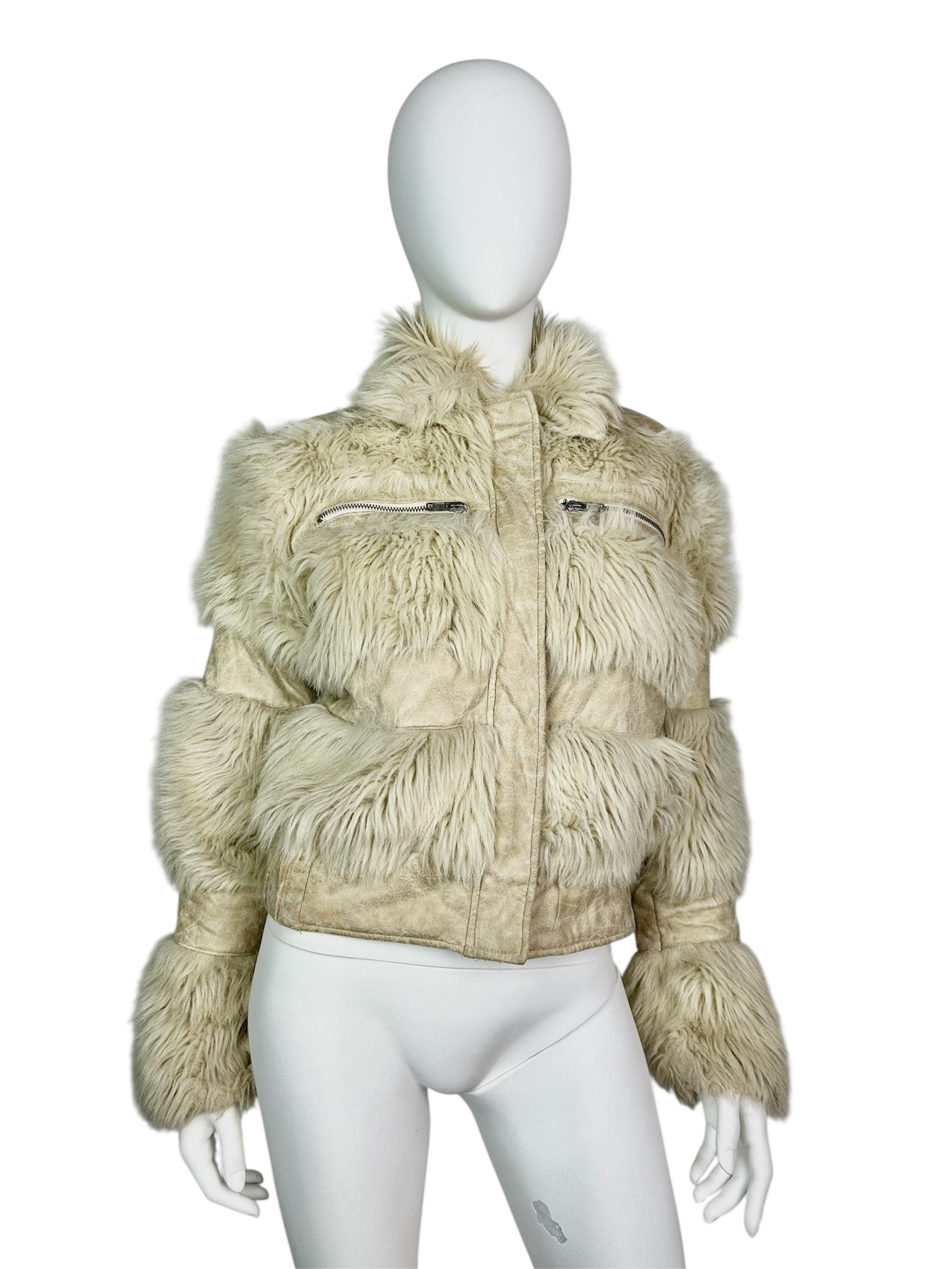 Cream Faux Fur Bomber Jacket