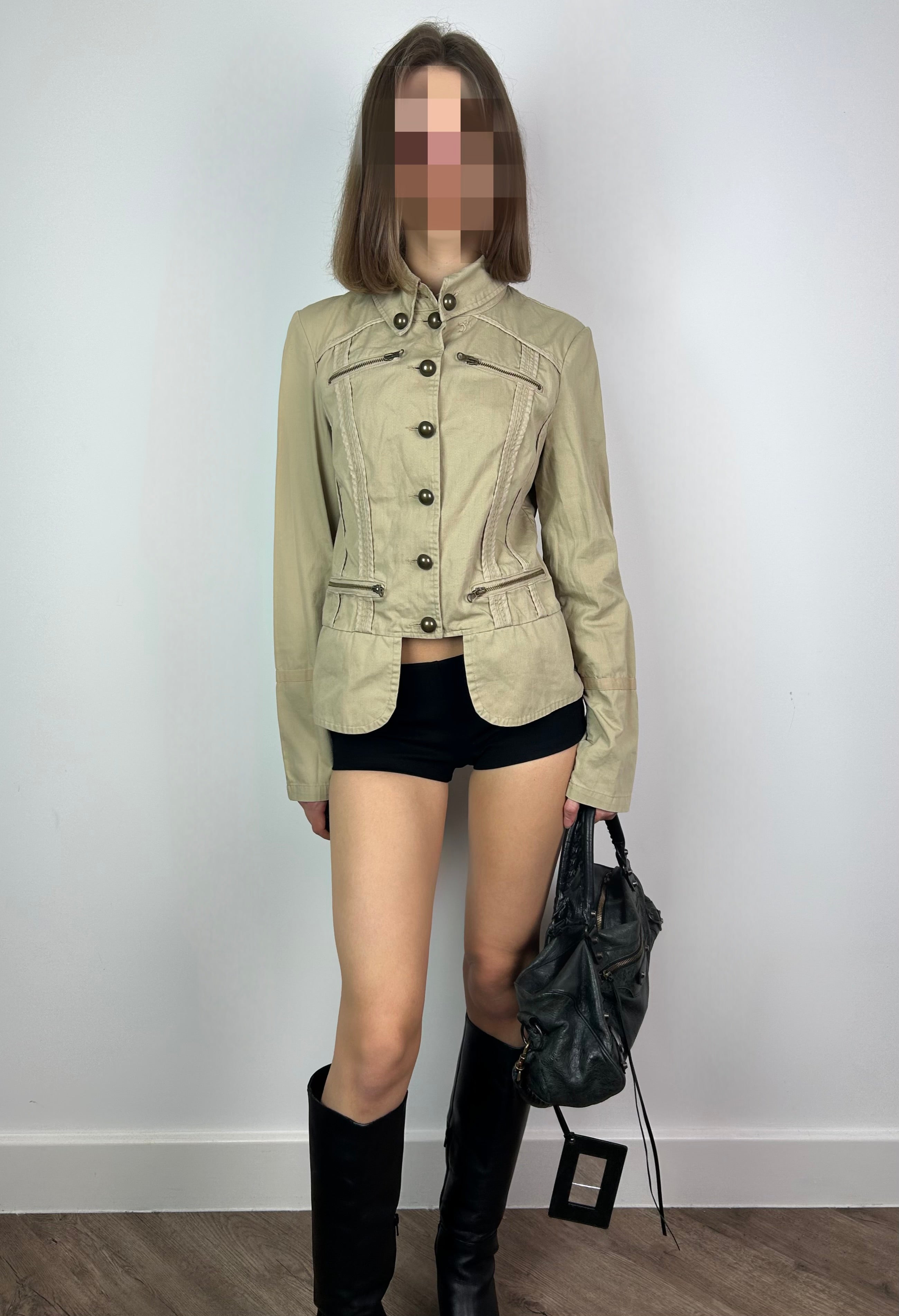 Cream Asymmetrical Military Jacket