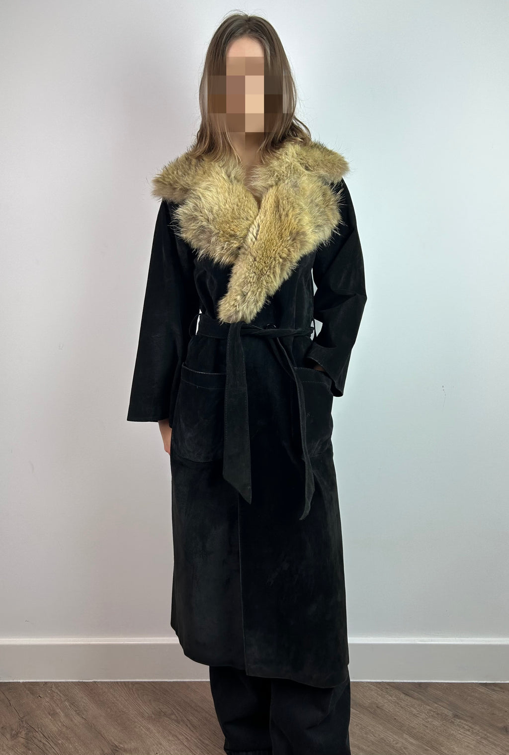 Black Real Leather Suede Maxi Coat