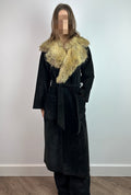 Black Real Leather Suede Maxi Coat