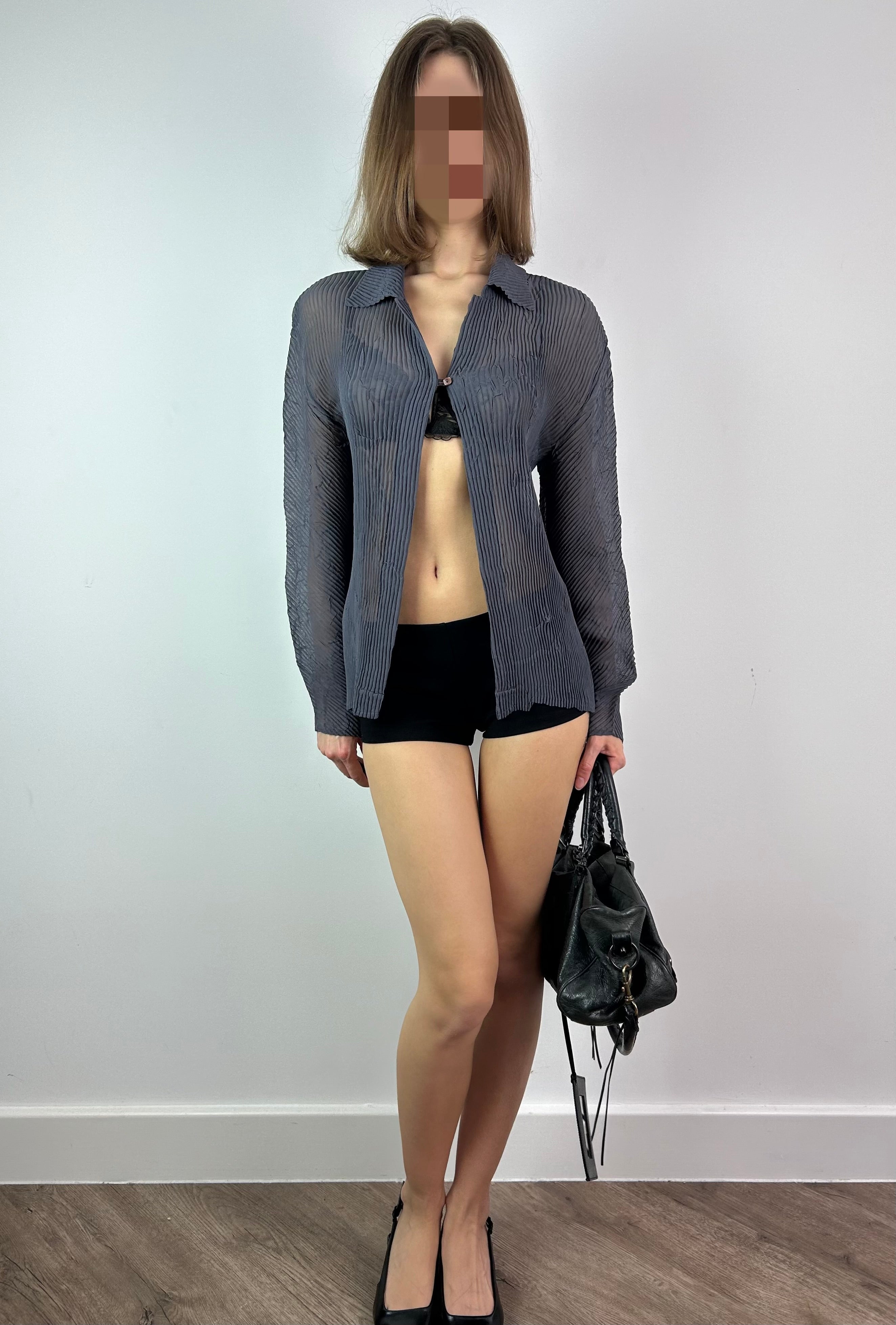 Navy/Grey Sheer Blouse