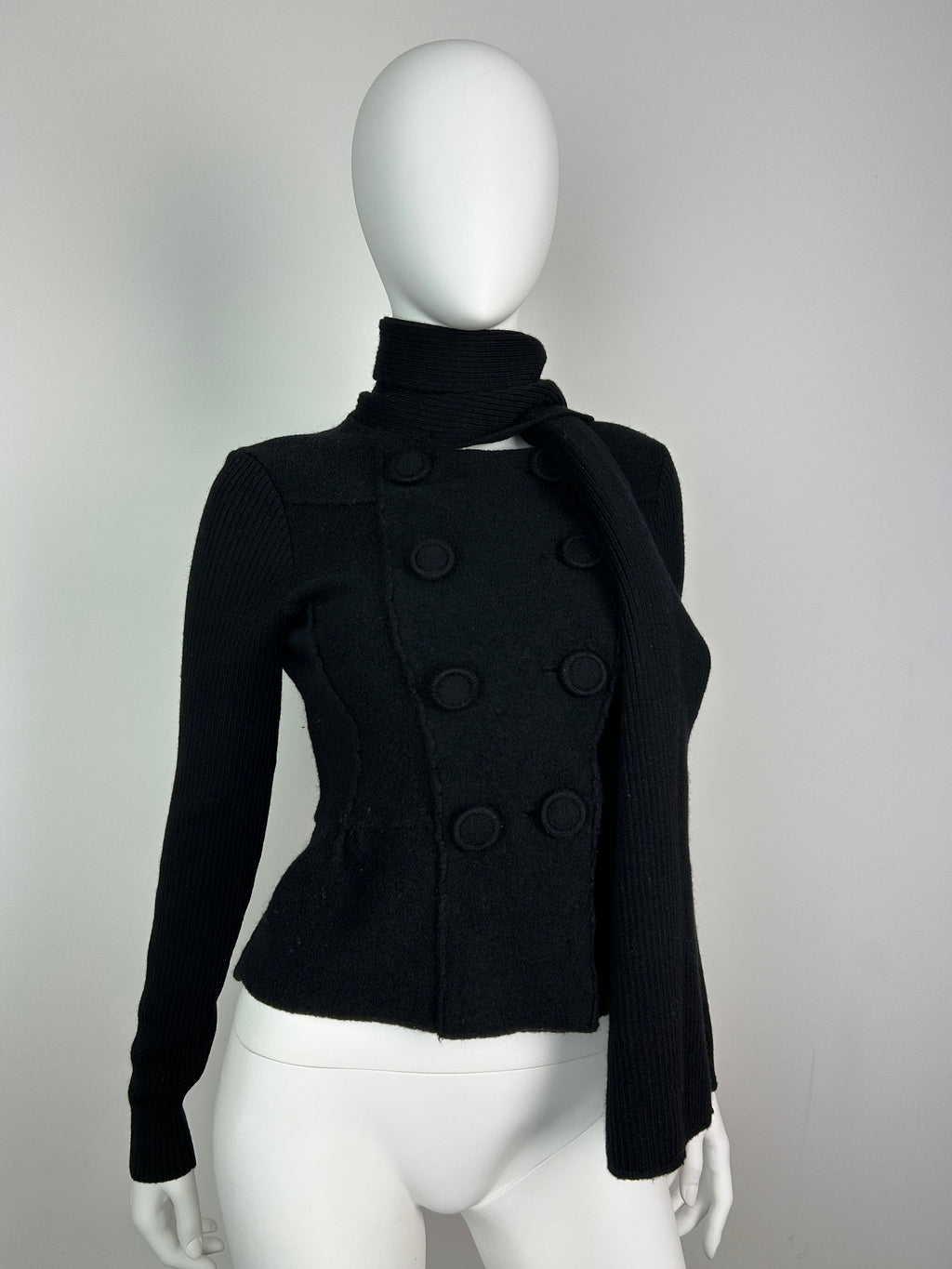 100% Wool Peacoat Military Sweater with Scarf