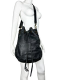Real Leather Structured Drawstring Bag