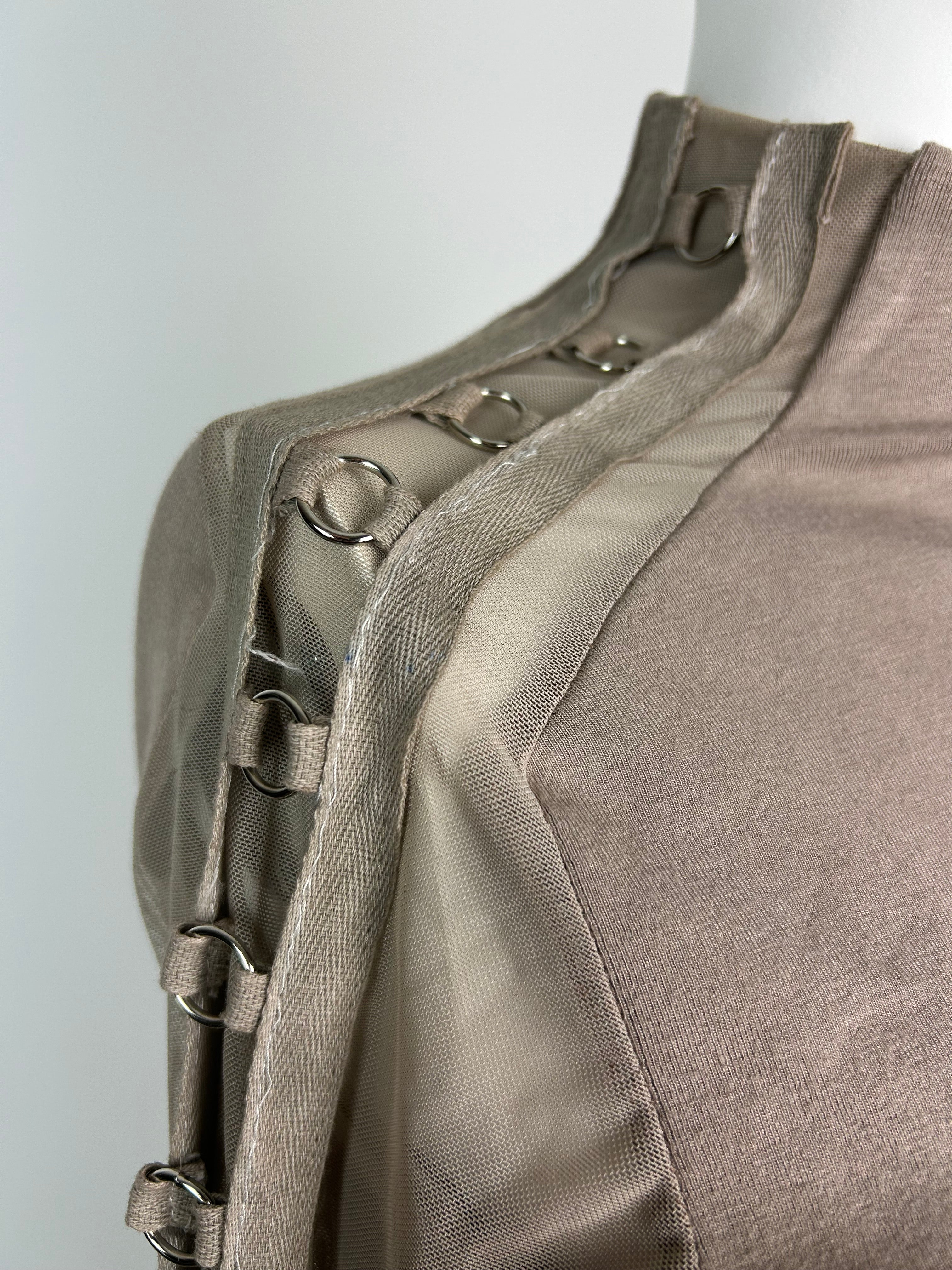 Turtleneck Top with Netting and Metal Details