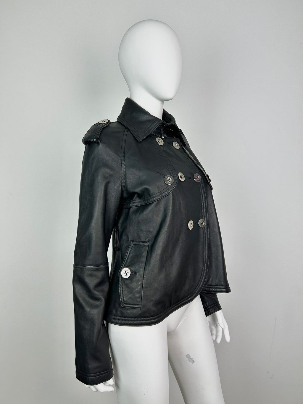 Real Leather Cropped Trench Coat