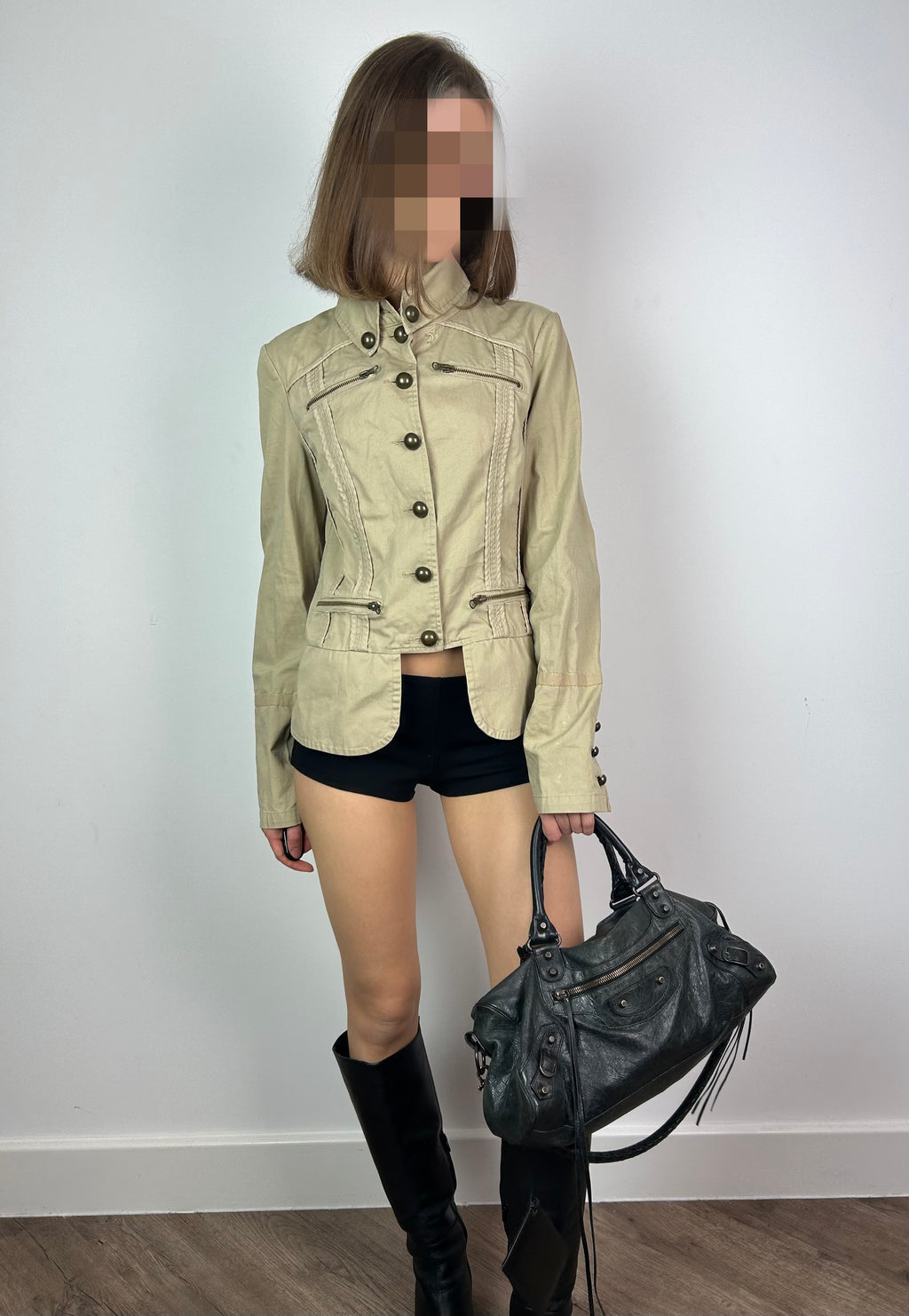 Cream Asymmetrical Military Jacket