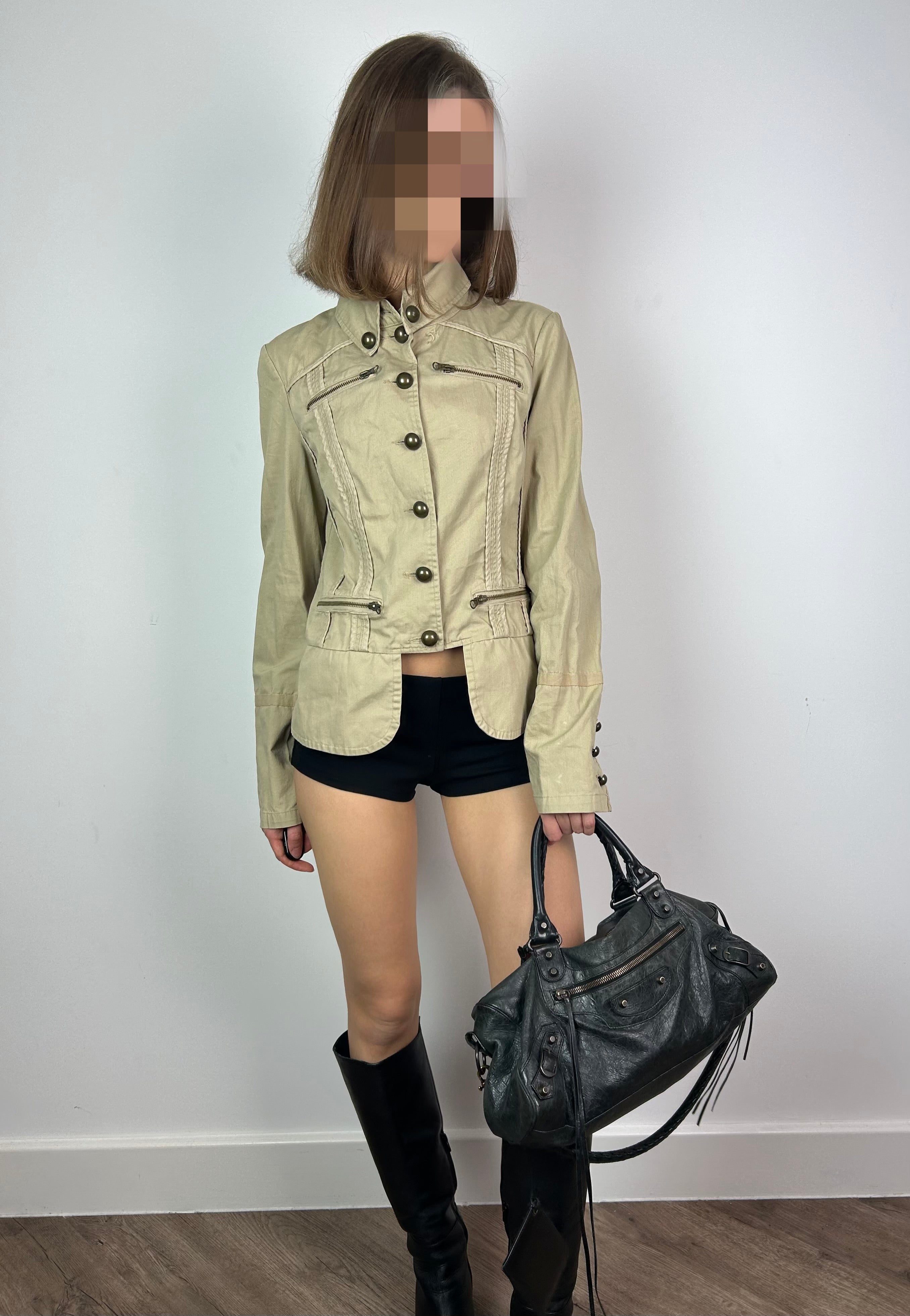 Cream Asymmetrical Military Jacket