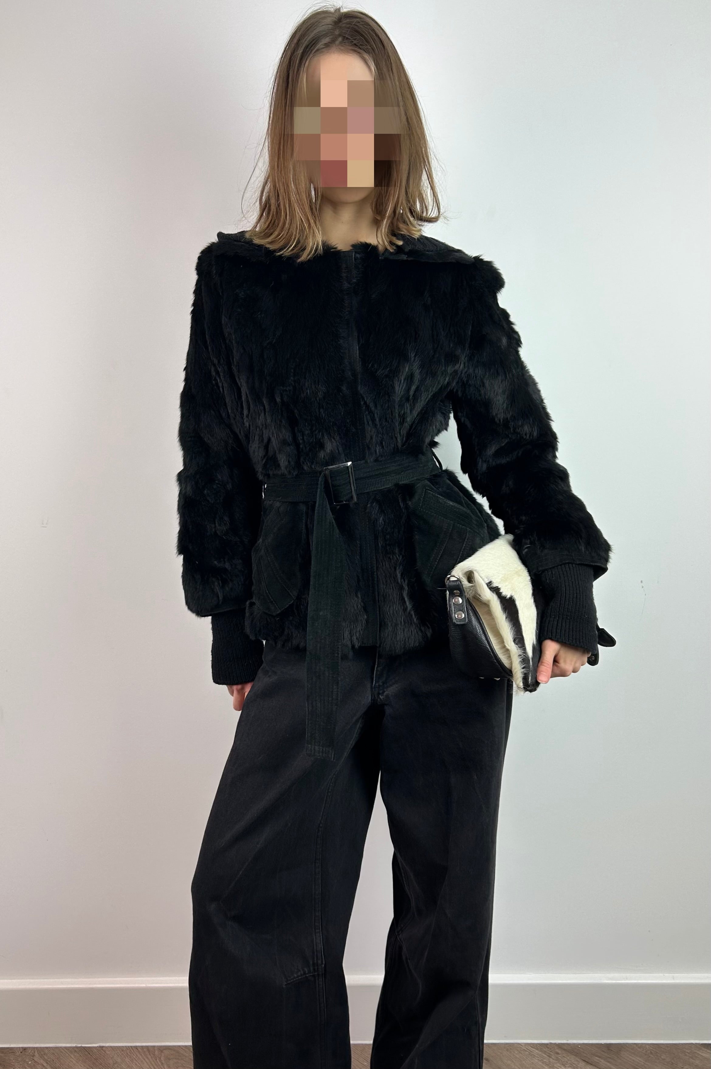 Black Real Fur Coat with Hood