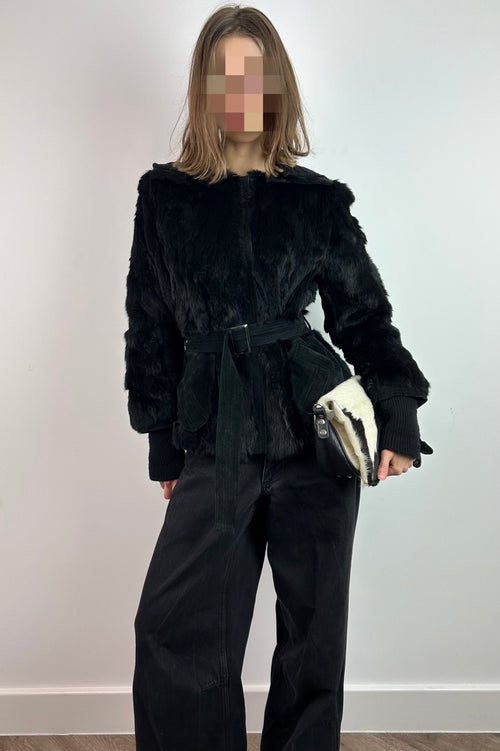 Black Real Fur Coat with Hood