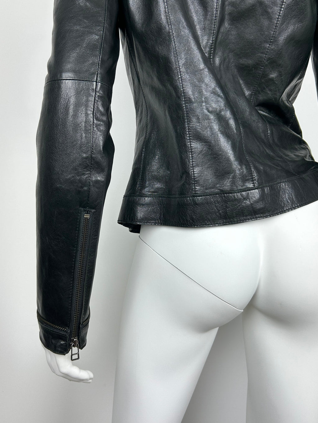 Real Leather Fitted Jacket with Decorative Zippers