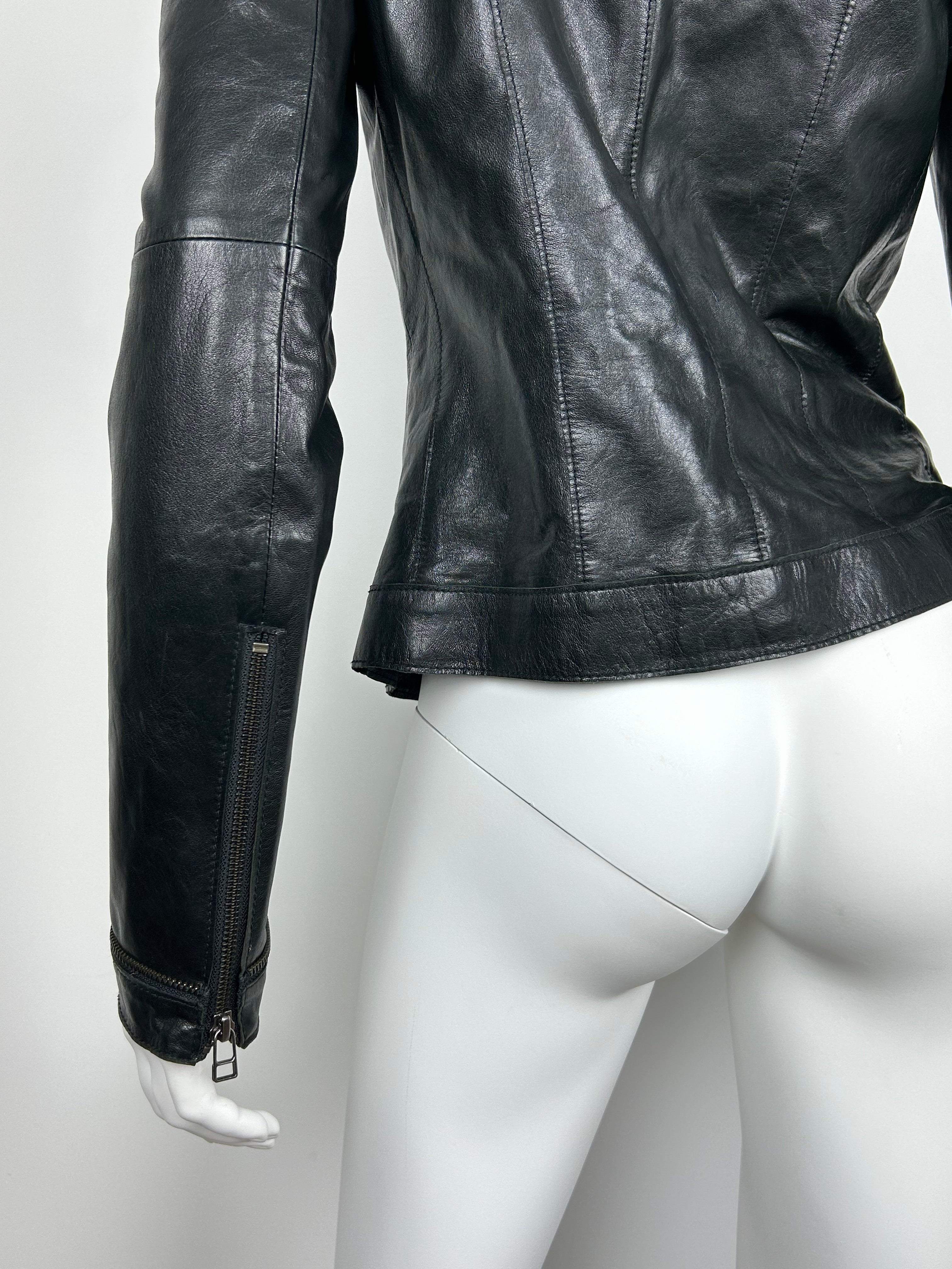 Real Leather Fitted Jacket with Decorative Zippers
