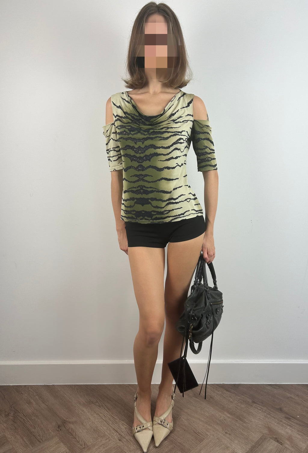 Off-Shoulder Zebra Print Cowl Neck Top