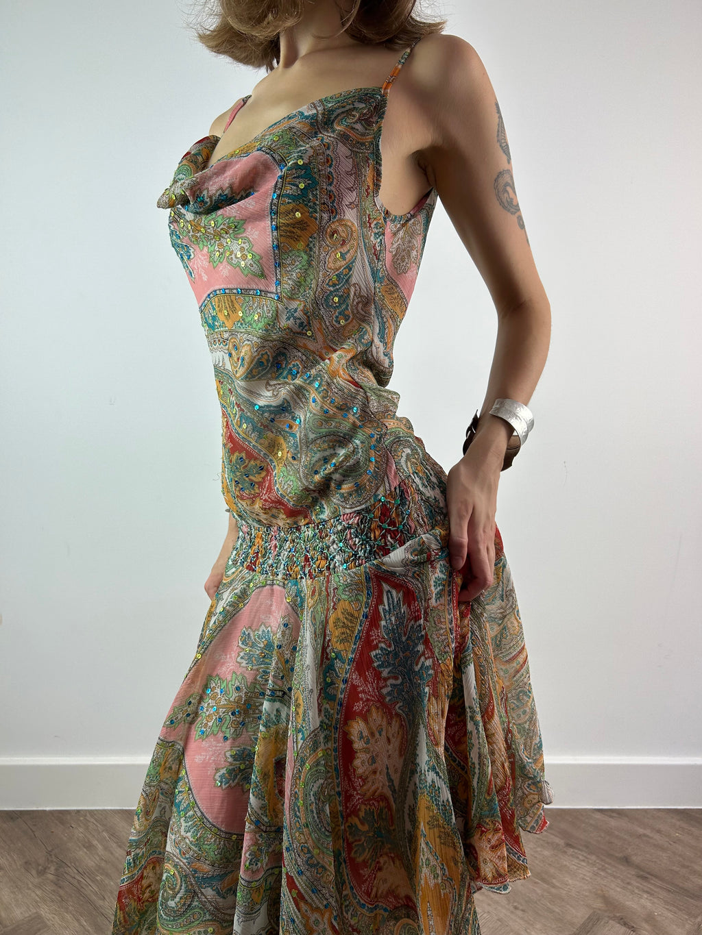 Colourful Drop Waist Asymmetrical Midi Dress