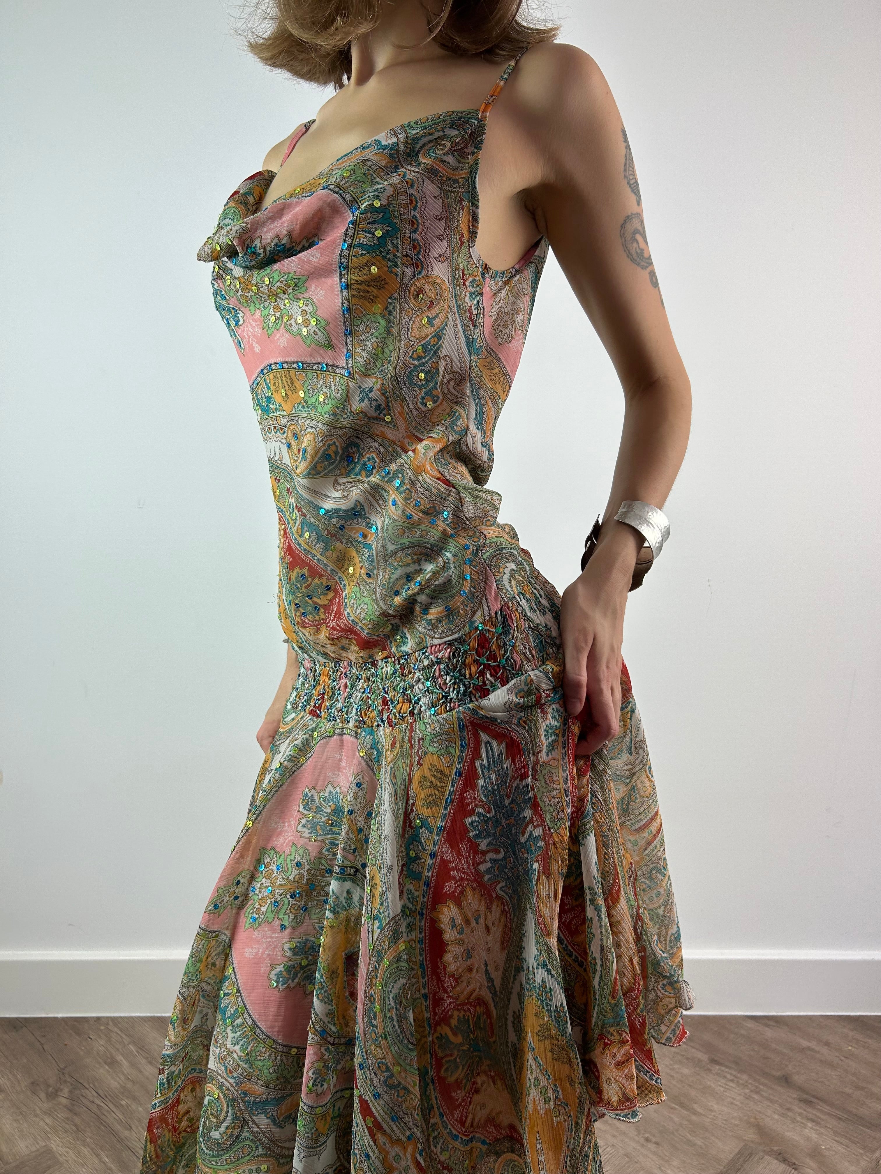 Colourful Drop Waist Asymmetrical Midi Dress