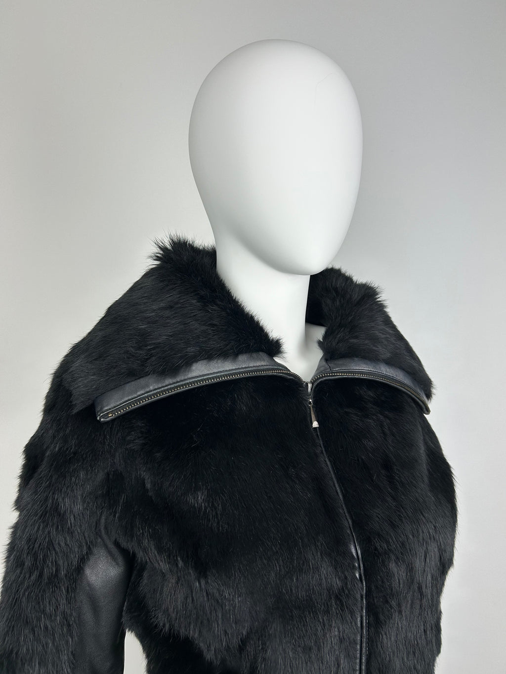 Real Leather Turtleneck Jacket with Belt and Real Fur Details