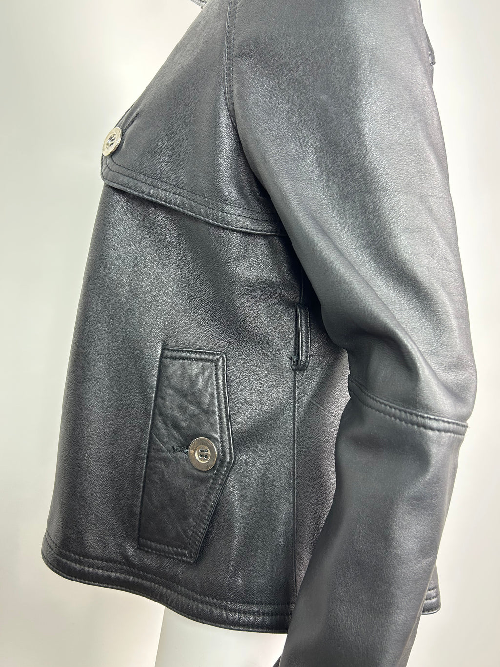 Real Leather Cropped Trench Coat