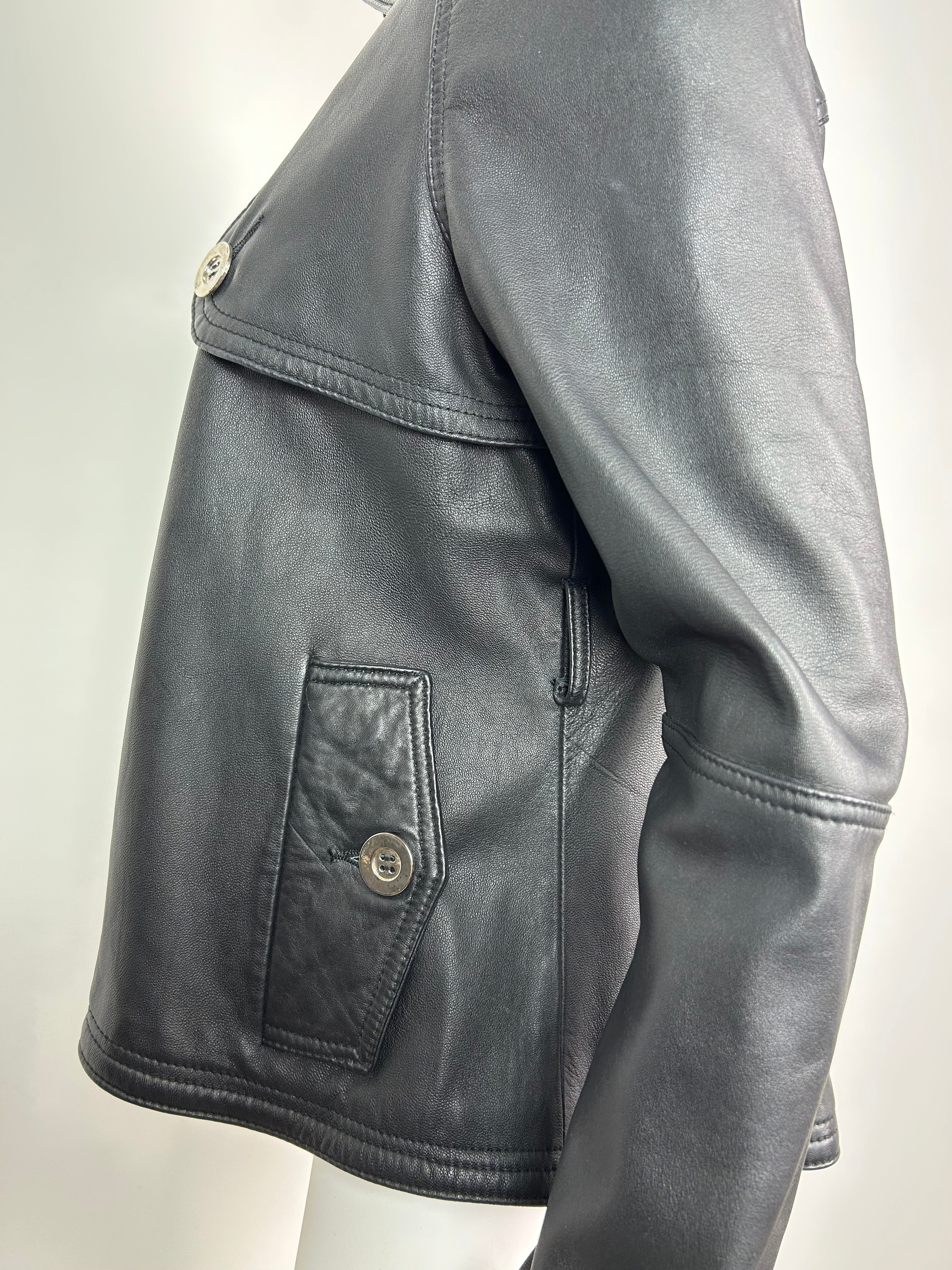 Real Leather Cropped Trench Coat