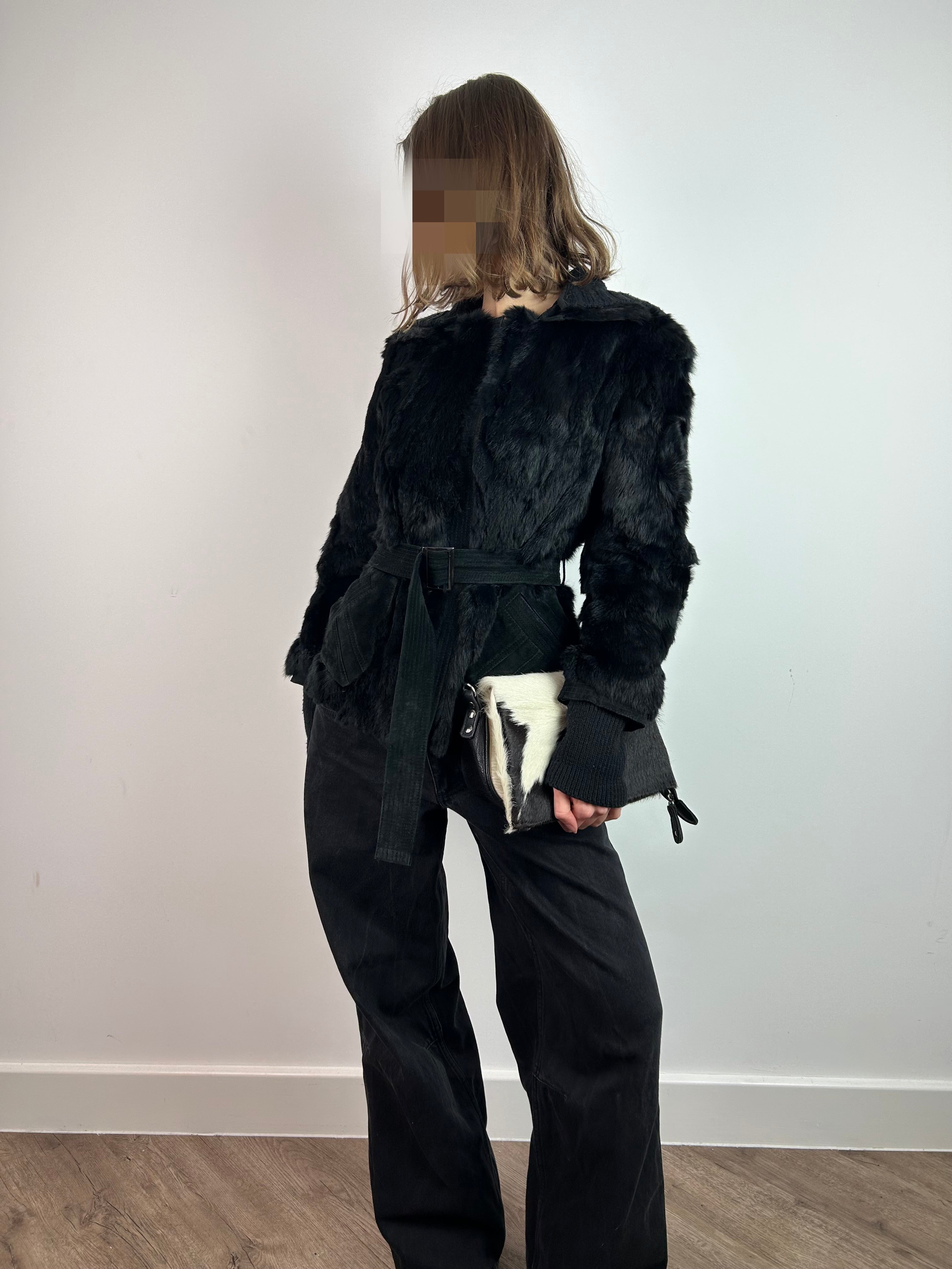 Black Real Fur Coat with Hood