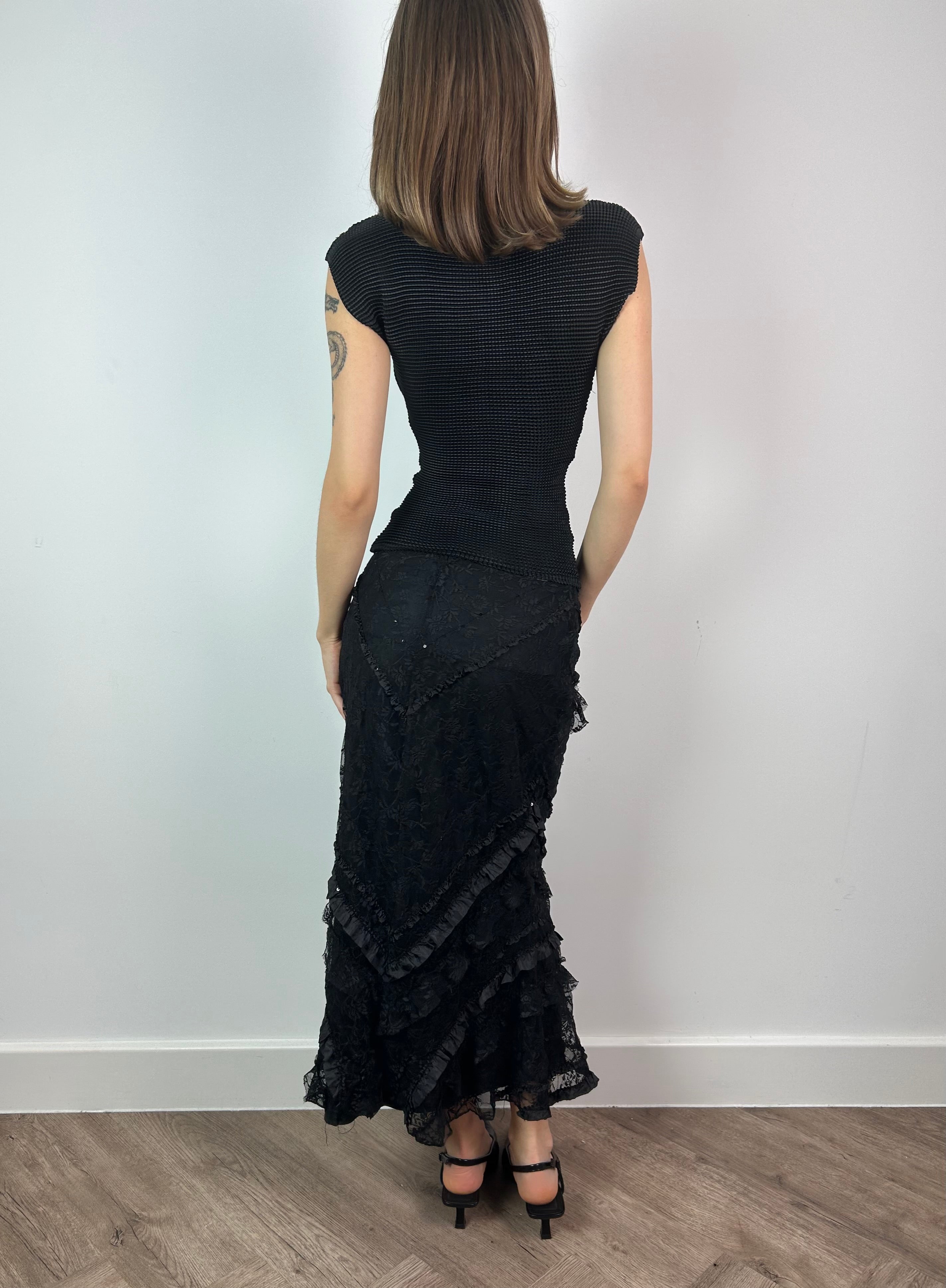 Black Lace Maxi Skirt with Sequins