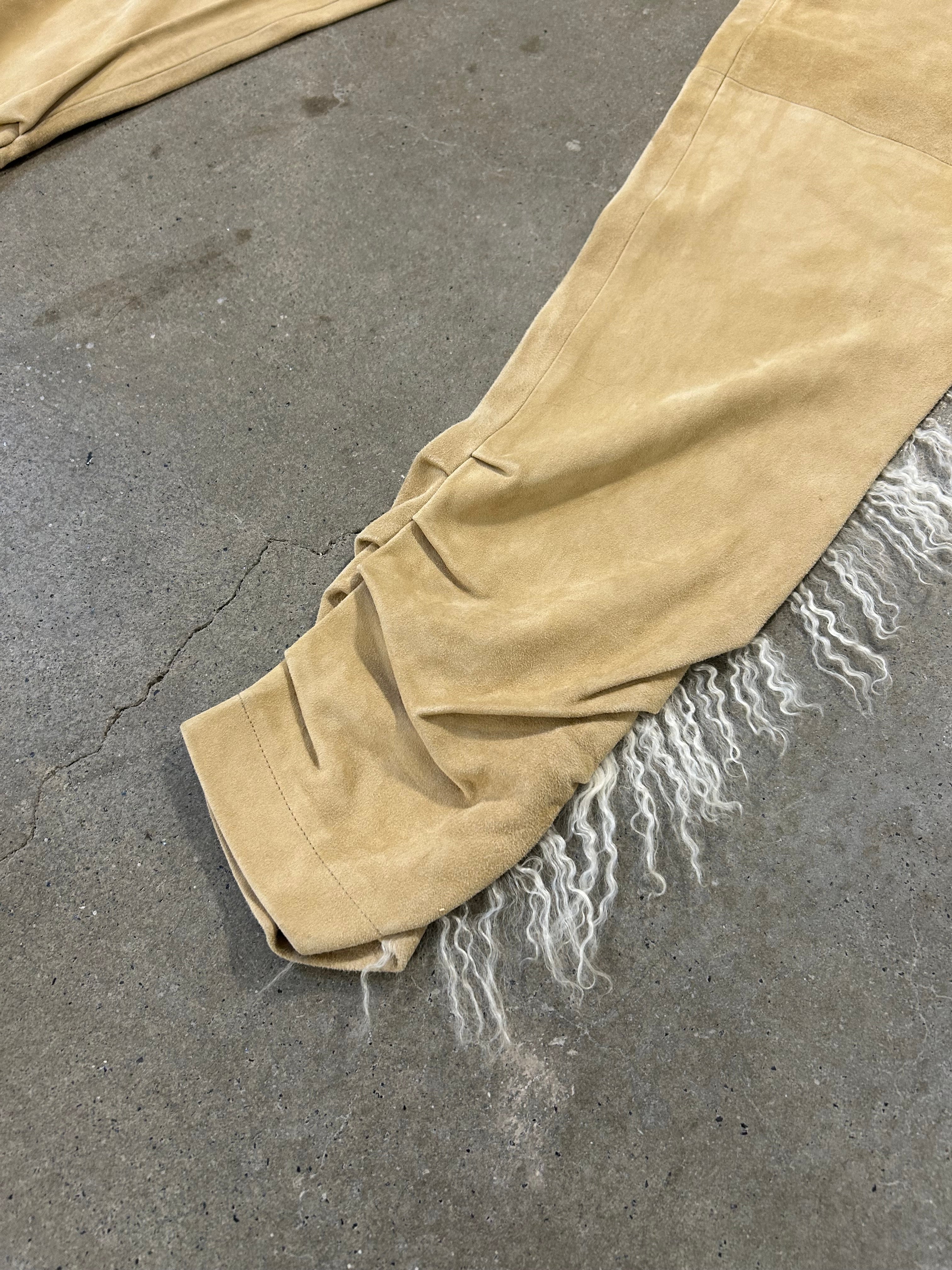 Real Leather Suede Trousers with Lamb Shearling Trim