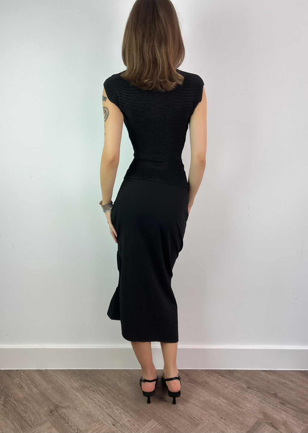 Black Asymmetrical Ruched Maxi Skirt