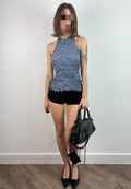 Blue Popcorn Fabric Halter Neck Top