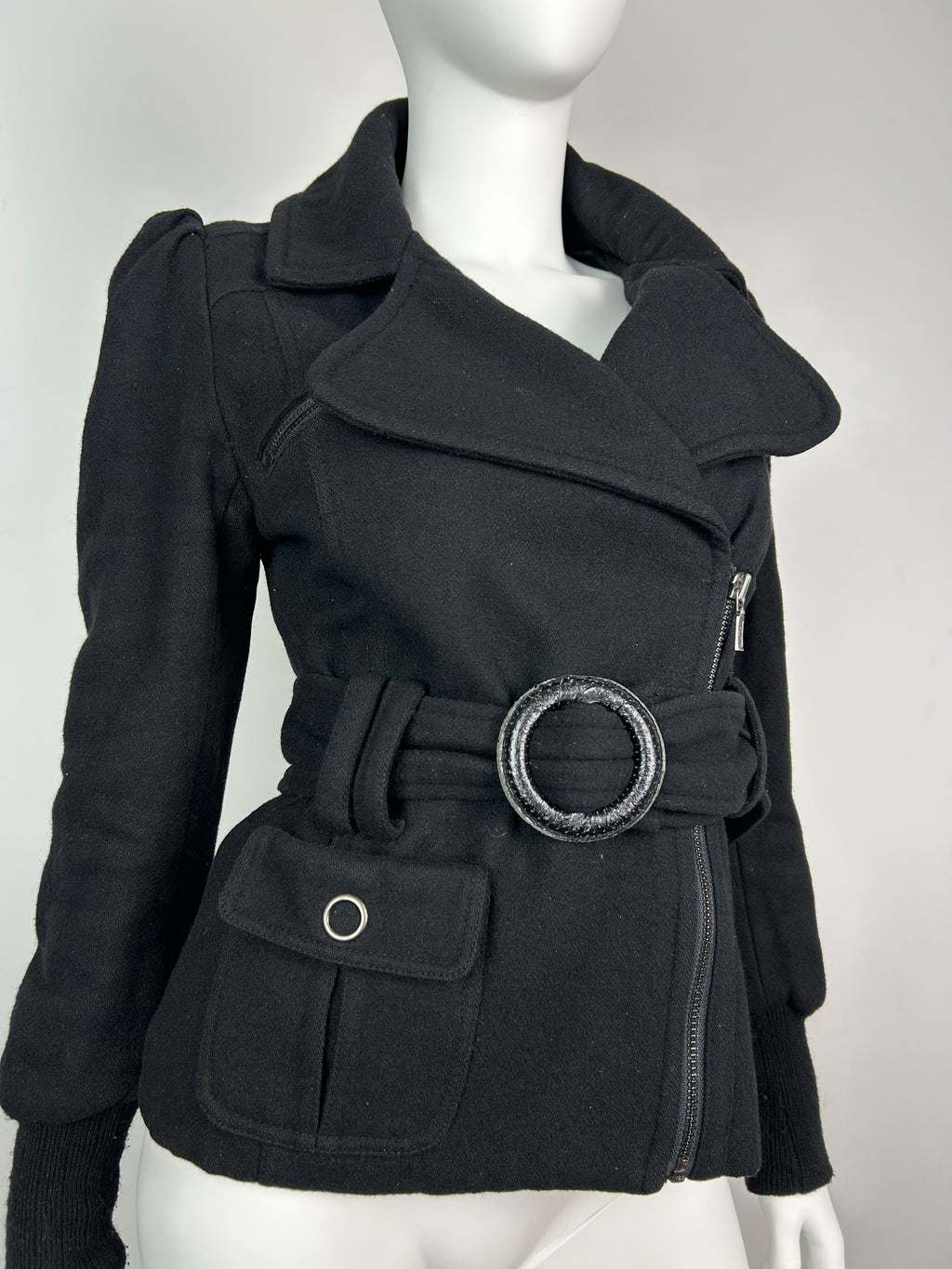 Wool Blend Thick Zip Up Cropped Trench Coat