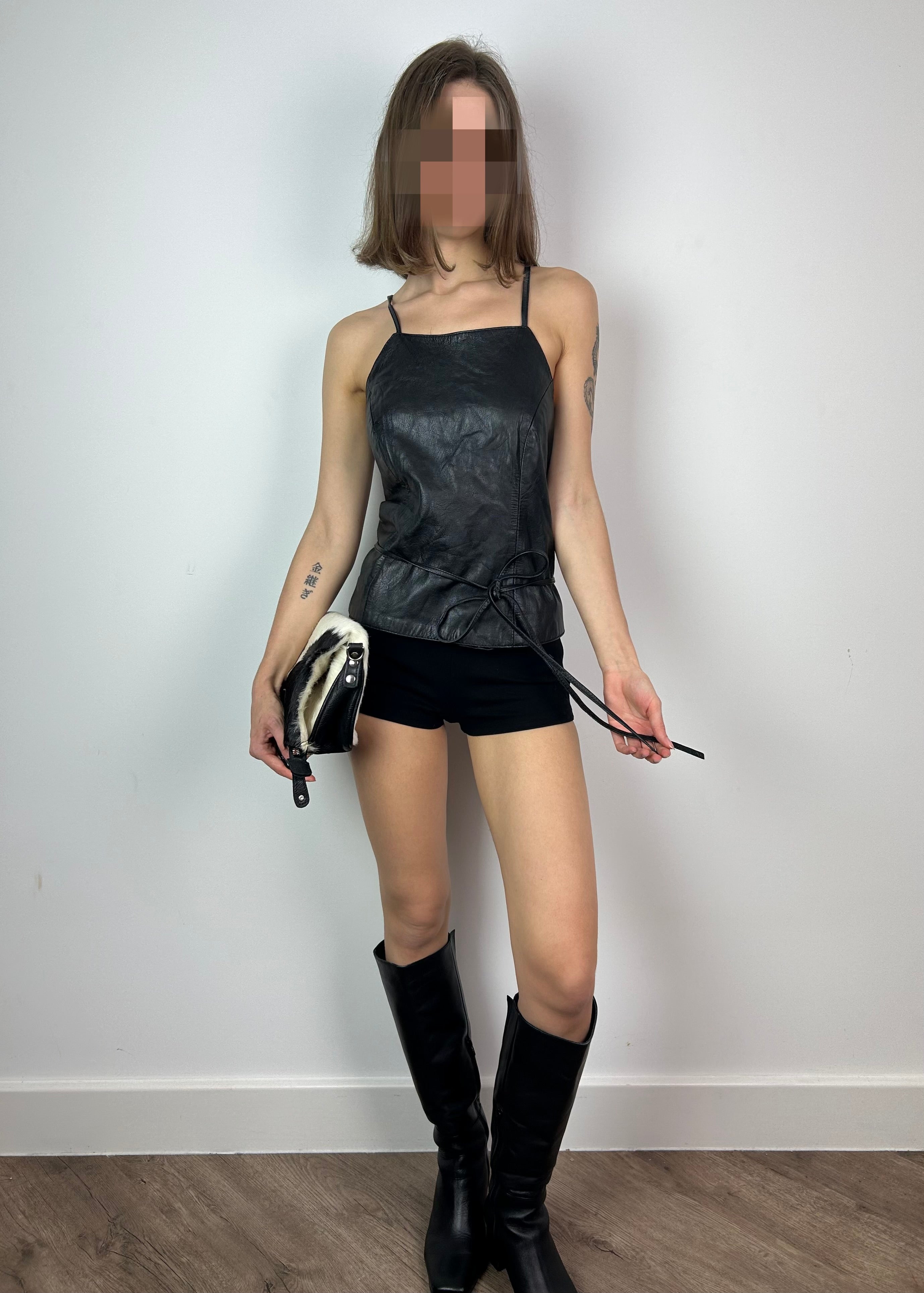 Black Real Leather Corset Top